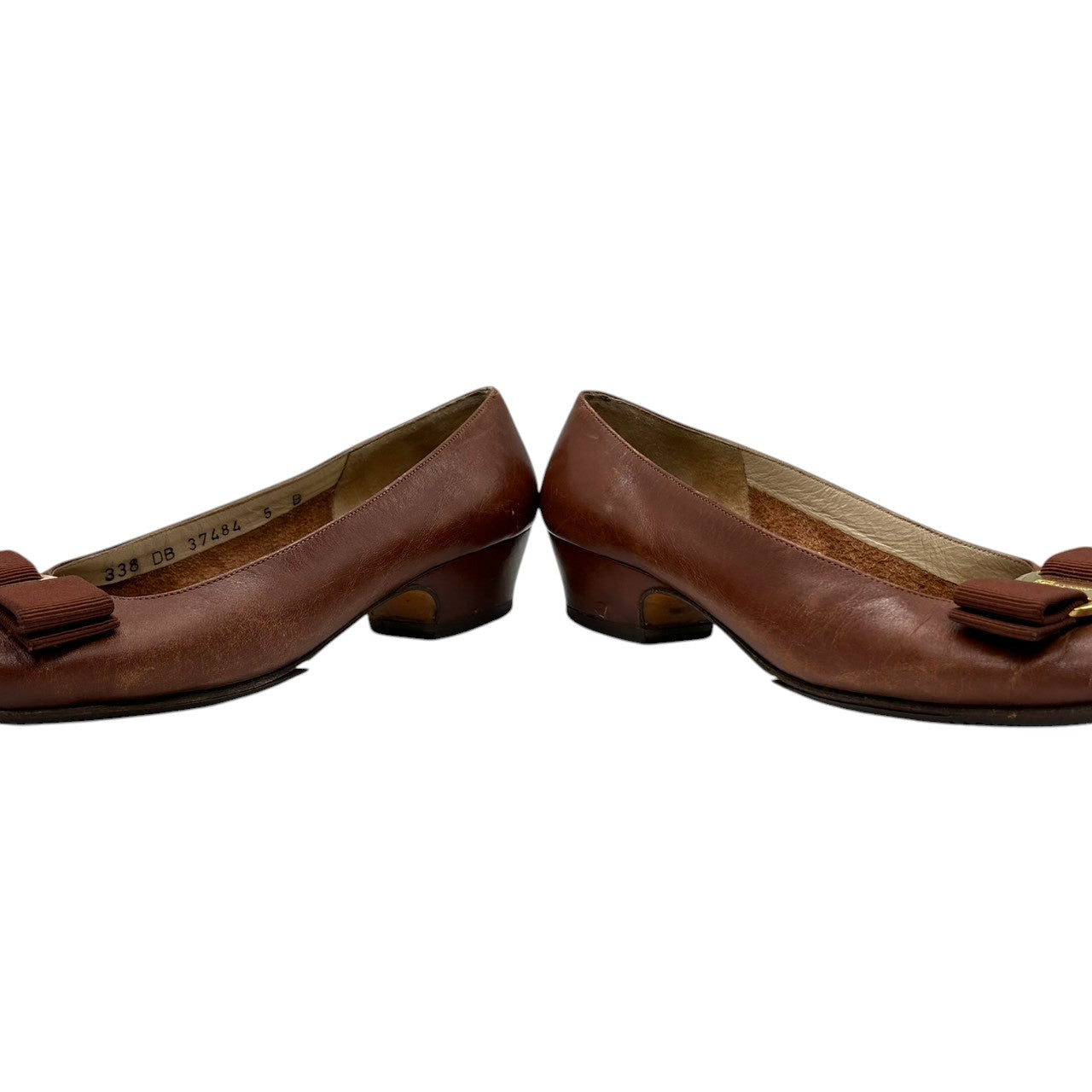 【訳あり】サルヴァトーレ フェラガモ Salvatore Ferragamo パンプス ヴァラ リボン レザー 本革 ブラウン 茶色 5 1/2 23cm ヴィンテージ レトロ レディース 婦人靴 イタリア製 リペアベース CT1