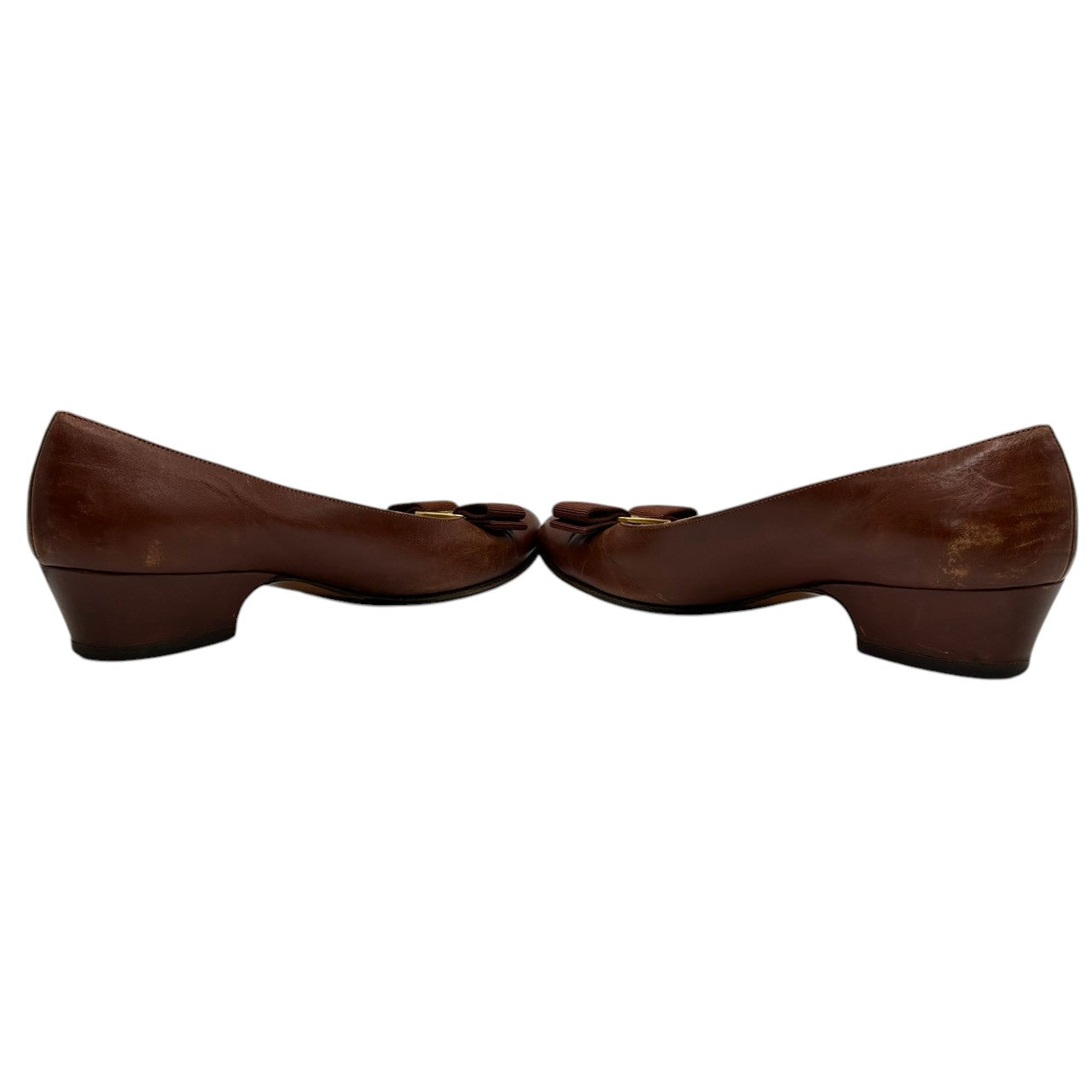 【訳あり】サルヴァトーレ フェラガモ Salvatore Ferragamo パンプス ヴァラ リボン レザー 本革 ブラウン 茶色 5 1/2 23cm ヴィンテージ レトロ レディース 婦人靴 イタリア製 リペアベース CT1