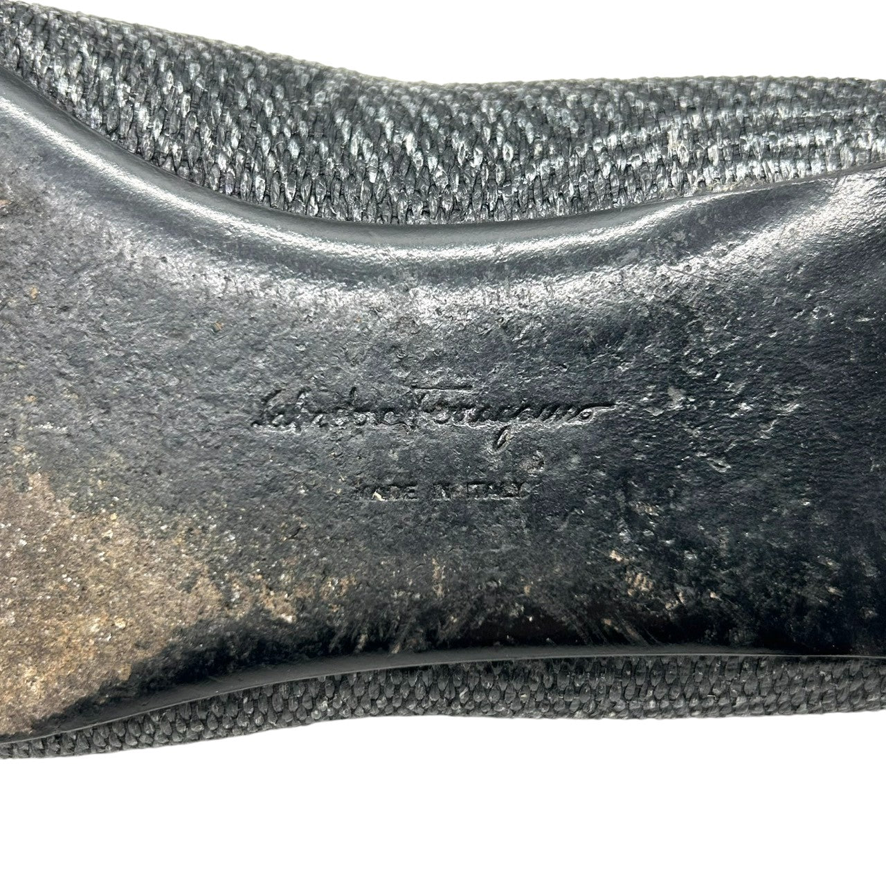 【良品】サルヴァトーレ フェラガモ Salvatore Ferragamo パンプス フラットシューズ リボン ラメ キャンバス ブラック 黒 シルバー 6 1/2 23cm パーティー オケージョン ローヒール ぺたんこ イタリア製 CT1