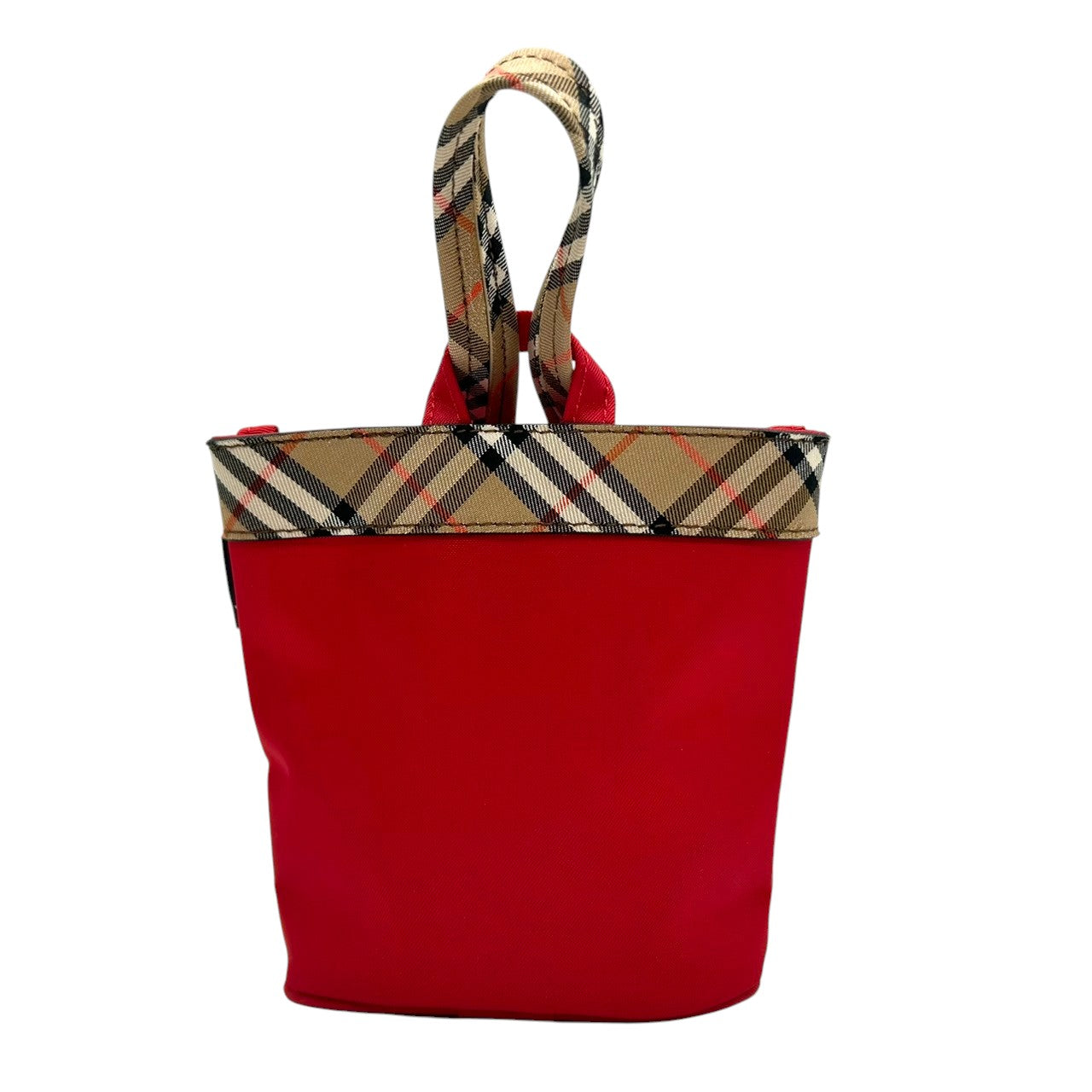 【未使用級】バーバリー BURBERRY ハンドバッグ ミニバッグ ポーチ ナイロン レザー ノバチェック レッド 赤 軽量 コンパクト コスメポーチ アクセサリーポーチ 小物入れ レディース 鞄 カバン パーティー s10