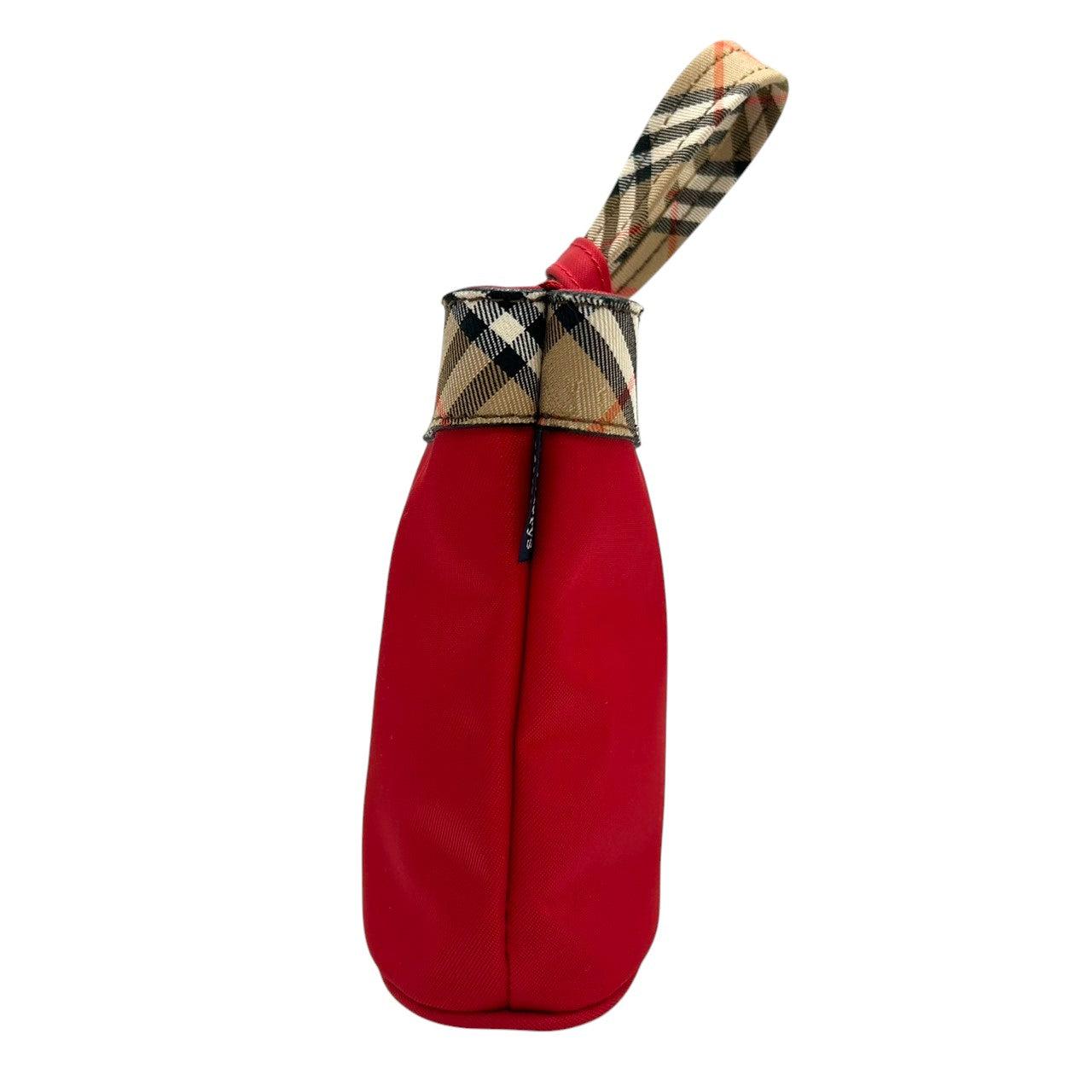 【未使用級】バーバリー BURBERRY ハンドバッグ ミニバッグ ポーチ ナイロン レザー ノバチェック レッド 赤 軽量 コンパクト コスメポーチ アクセサリーポーチ 小物入れ レディース 鞄 カバン パーティー s10