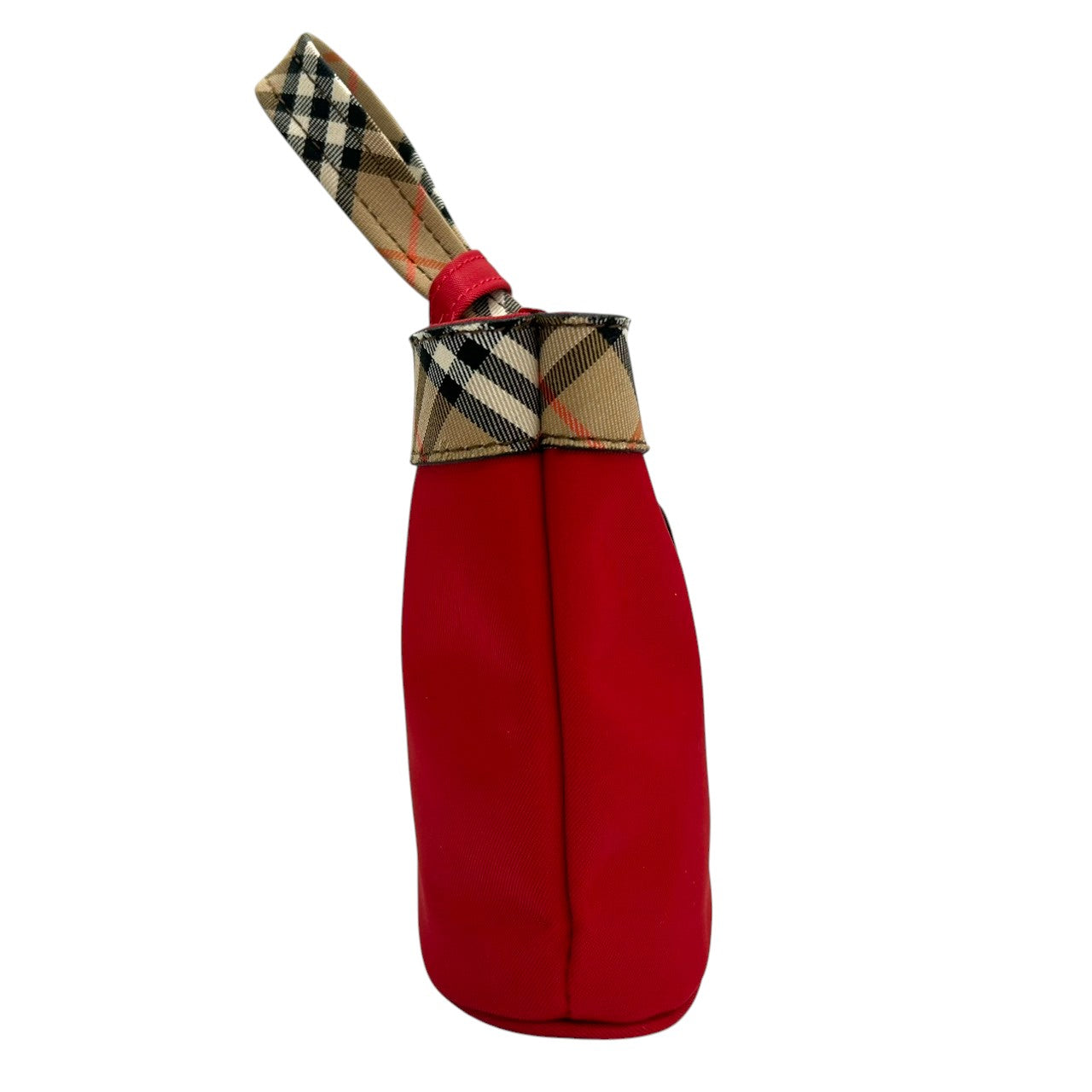 【未使用級】バーバリー BURBERRY ハンドバッグ ミニバッグ ポーチ ナイロン レザー ノバチェック レッド 赤 軽量 コンパクト コスメポーチ アクセサリーポーチ 小物入れ レディース 鞄 カバン パーティー s10