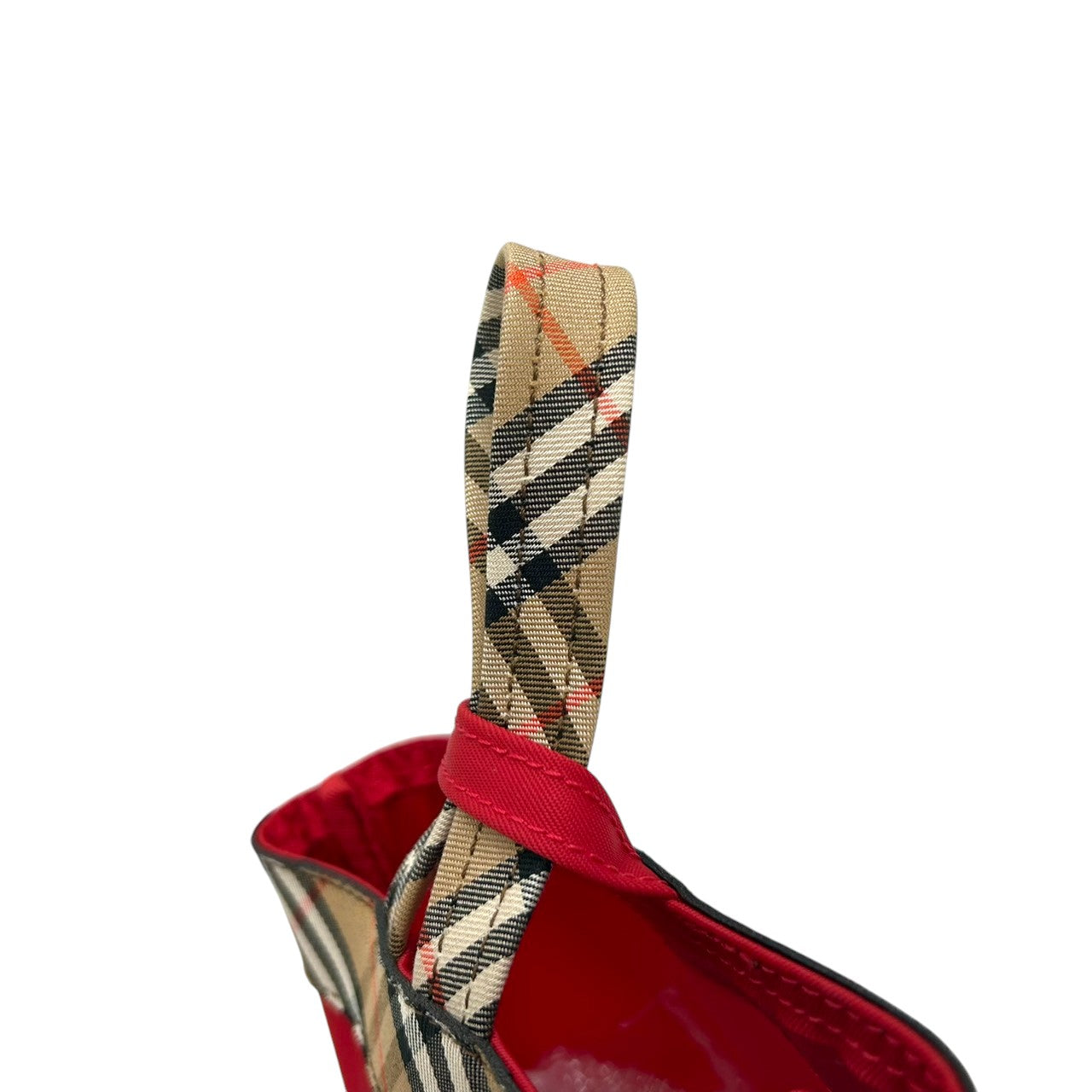 【未使用級】バーバリー BURBERRY ハンドバッグ ミニバッグ ポーチ ナイロン レザー ノバチェック レッド 赤 軽量 コンパクト コスメポーチ アクセサリーポーチ 小物入れ レディース 鞄 カバン パーティー s10