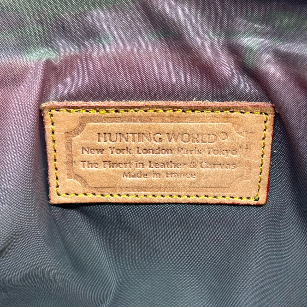 【良品】ハンティングワールド HUNTING WORLD セカンドバッグ クラッチバッグ ポーチ ナイロン レザー カーキ グリーン ベージュ バイカラー ロゴ トラベル 旅行 メンズ 紳士 鞄 カバン s9