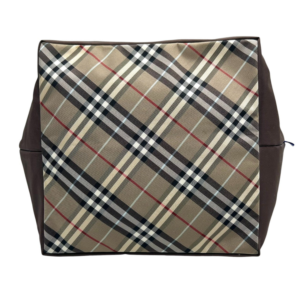 【美品】バーバリー ブルーレーベル BURBERRY トートバッグ ハンドバッグ ナイロン レザー ダークブラウン こげ茶 底チェック ノバチェック 舟型 軽量 大容量 マチ広 ランチバッグ カジュアル レディース 鞄 カバン s11