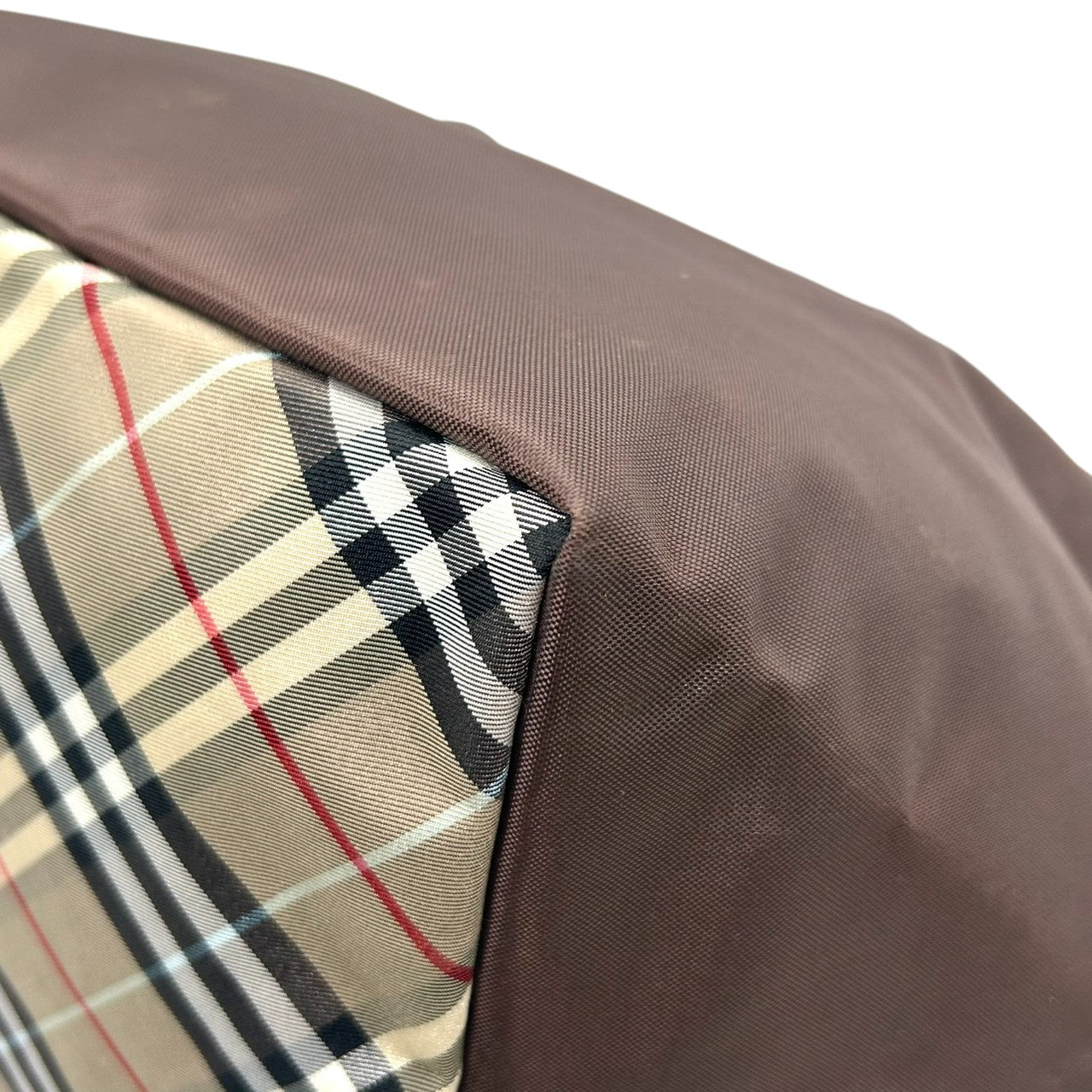 【美品】バーバリー ブルーレーベル BURBERRY トートバッグ ハンドバッグ ナイロン レザー ダークブラウン こげ茶 底チェック ノバチェック 舟型 軽量 大容量 マチ広 ランチバッグ カジュアル レディース 鞄 カバン s11