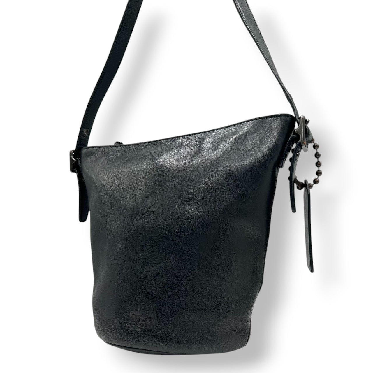【美品】コーチ COACH ショルダーバッグ 32281 レザー 本革 ブラック 黒 斜め掛け可 ビンテージ クラシック エレガント レディース バケツ型 ダッフル 巾着 シンプル ミニバッグ 鞄 ポーチ ポシェット ロゴ 型押し ブリーカー ギフト s9