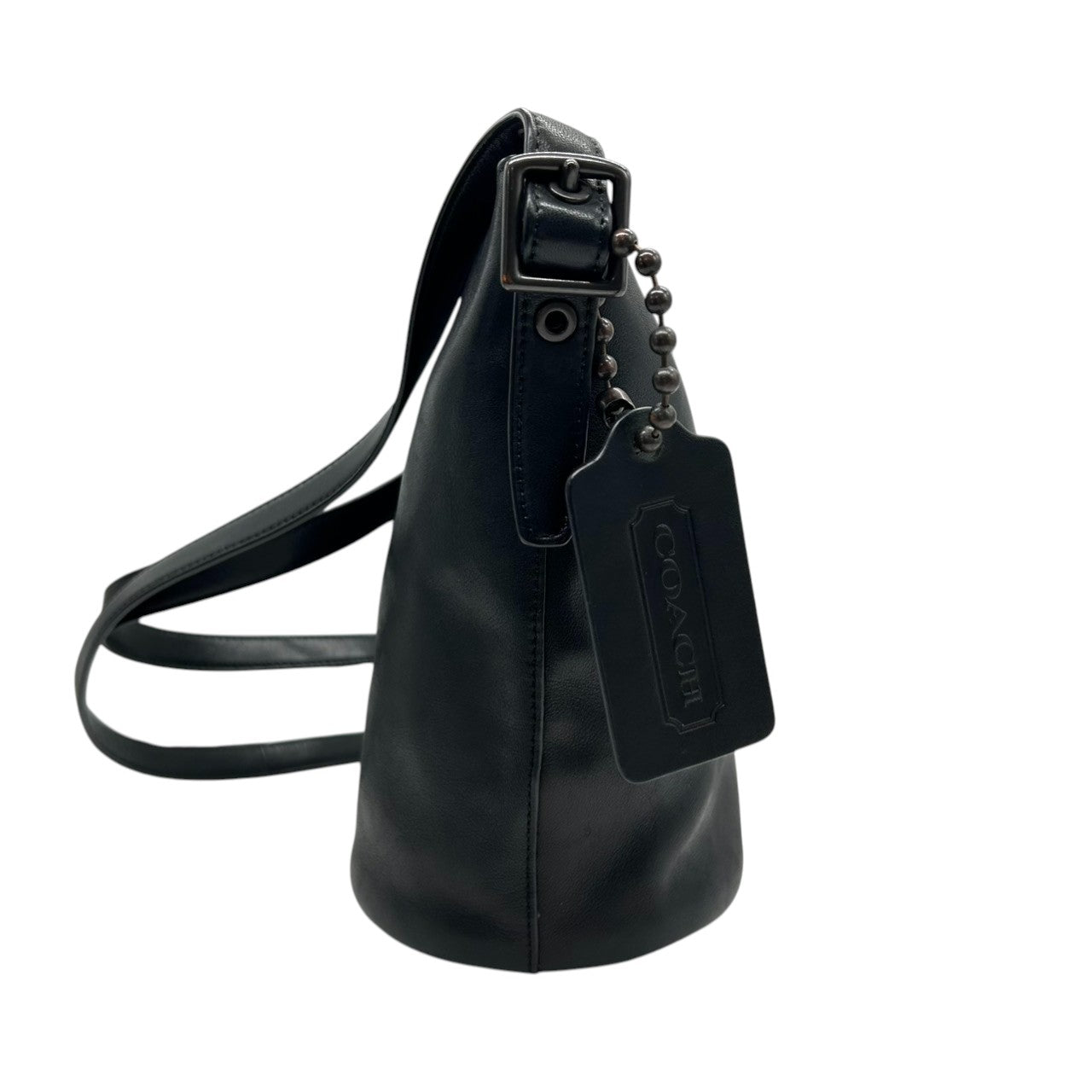 【美品】コーチ COACH ショルダーバッグ 32281 レザー 本革 ブラック 黒 斜め掛け可 ビンテージ クラシック エレガント レディース バケツ型 ダッフル 巾着 シンプル ミニバッグ 鞄 ポーチ ポシェット ロゴ 型押し ブリーカー ギフト s9