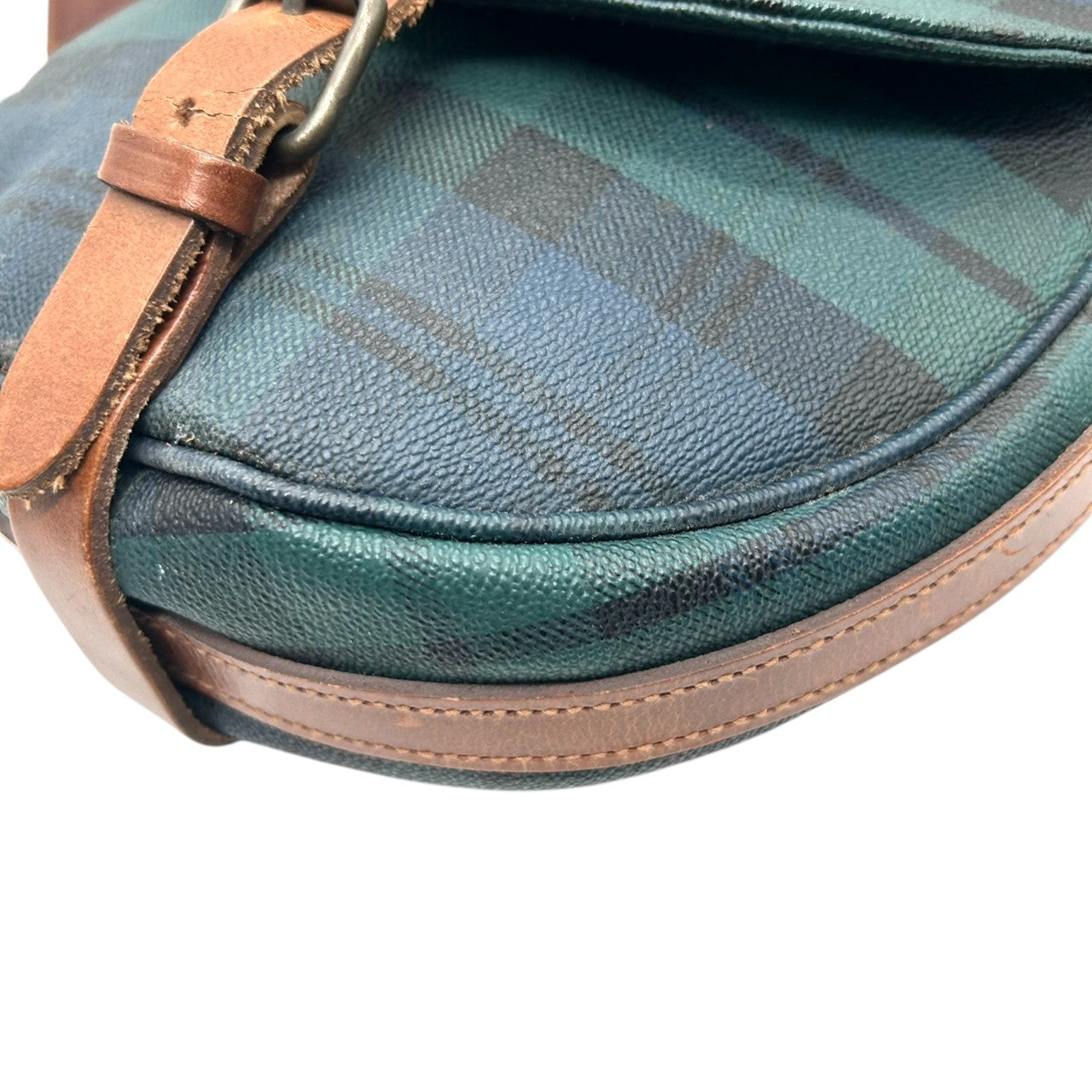 【良品】ポロ ラルフローレン Polo Ralph Lauren ショルダーバッグ 斜め掛け ポシェット ブラックウォッチ チェック PVC レザー グリーン ネイビー 茶 ヴィンテージ レトロ クラシック トラッド レディース 鞄 カバン s8