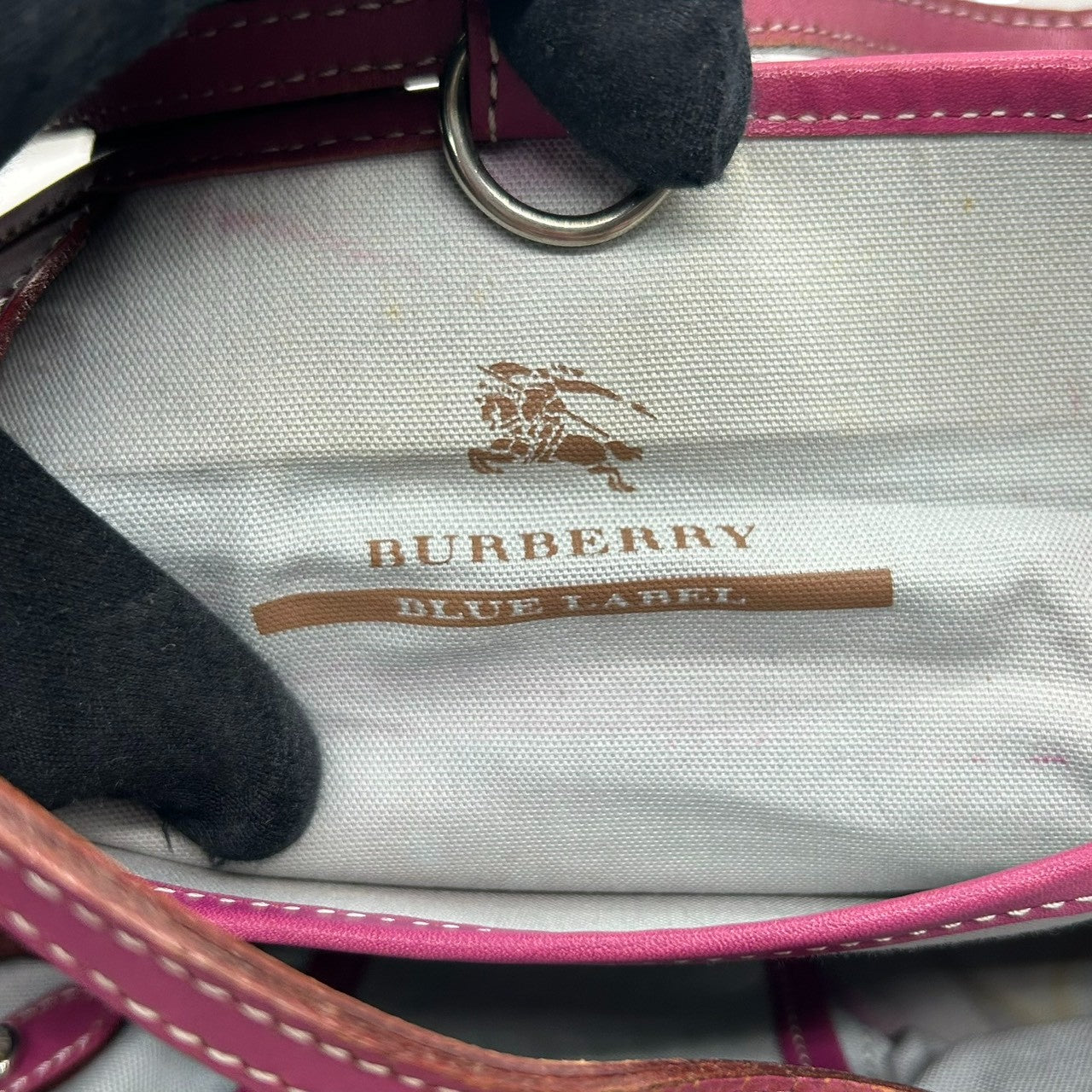 【良品】バーバリー BURBERRY トートバッグ ハンドバッグ キャンバス レザー ブラウン ピンク ホースロゴ ロゴ刺繍 シルバー金具 クラシック カジュアル デイリーユース レディース 鞄 カバン 軽量 コンパクト ミニトート お出かけ おしゃれ 人気 s2