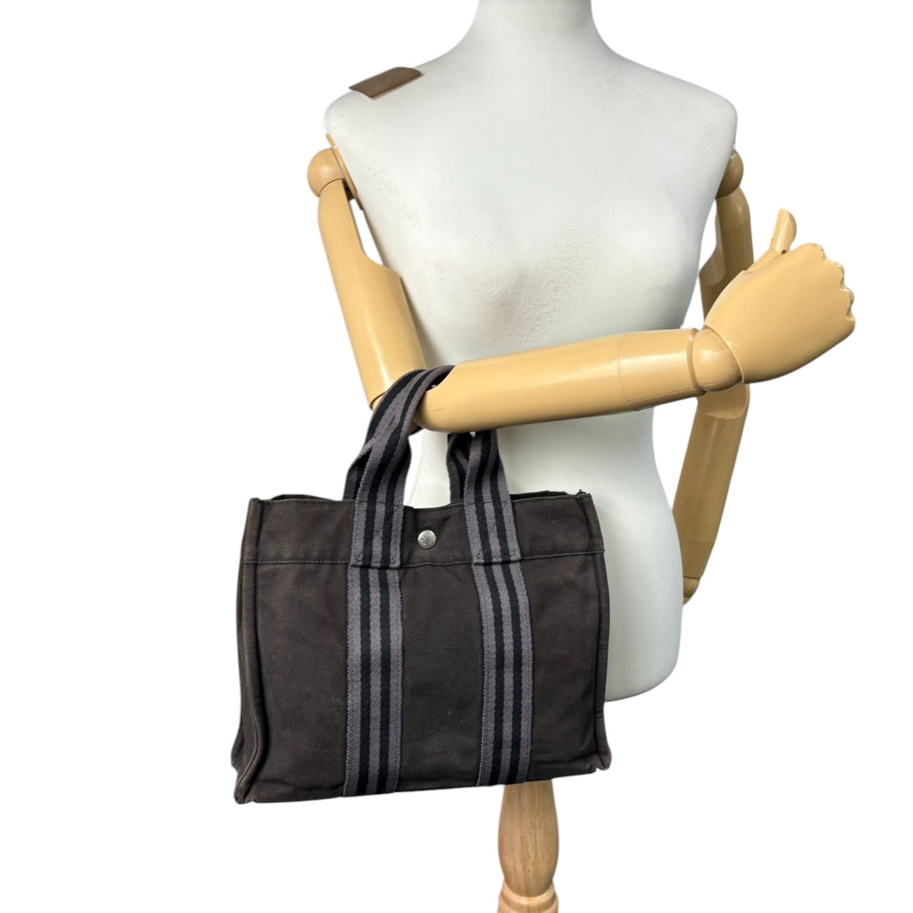 【良品】エルメス HERMES フールトゥPM トートバッグ キャンバス ダークブラウン 茶色 シルバー金具 廃盤 希少 ヴィンテージ ビンテージ カジュアル デイリーユース 自立可 手提げ ミニトート ユニセックス 鞄 カバン 通勤 通学 定番 P
