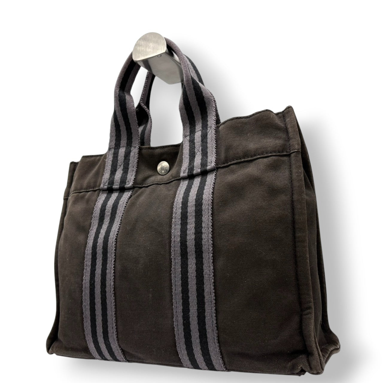 【良品】エルメス HERMES フールトゥPM トートバッグ キャンバス ダークブラウン 茶色 シルバー金具 廃盤 希少 ヴィンテージ ビンテージ カジュアル デイリーユース 自立可 手提げ ミニトート ユニセックス 鞄 カバン 通勤 通学 定番 P