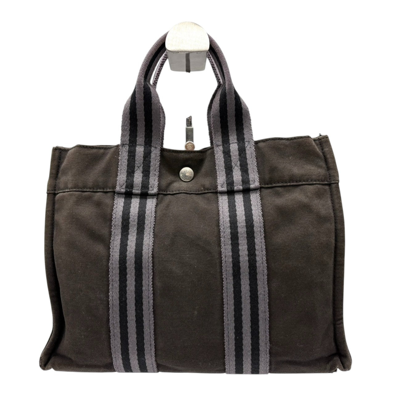 【良品】エルメス HERMES フールトゥPM トートバッグ キャンバス ダークブラウン 茶色 シルバー金具 廃盤 希少 ヴィンテージ ビンテージ カジュアル デイリーユース 自立可 手提げ ミニトート ユニセックス 鞄 カバン 通勤 通学 定番 P