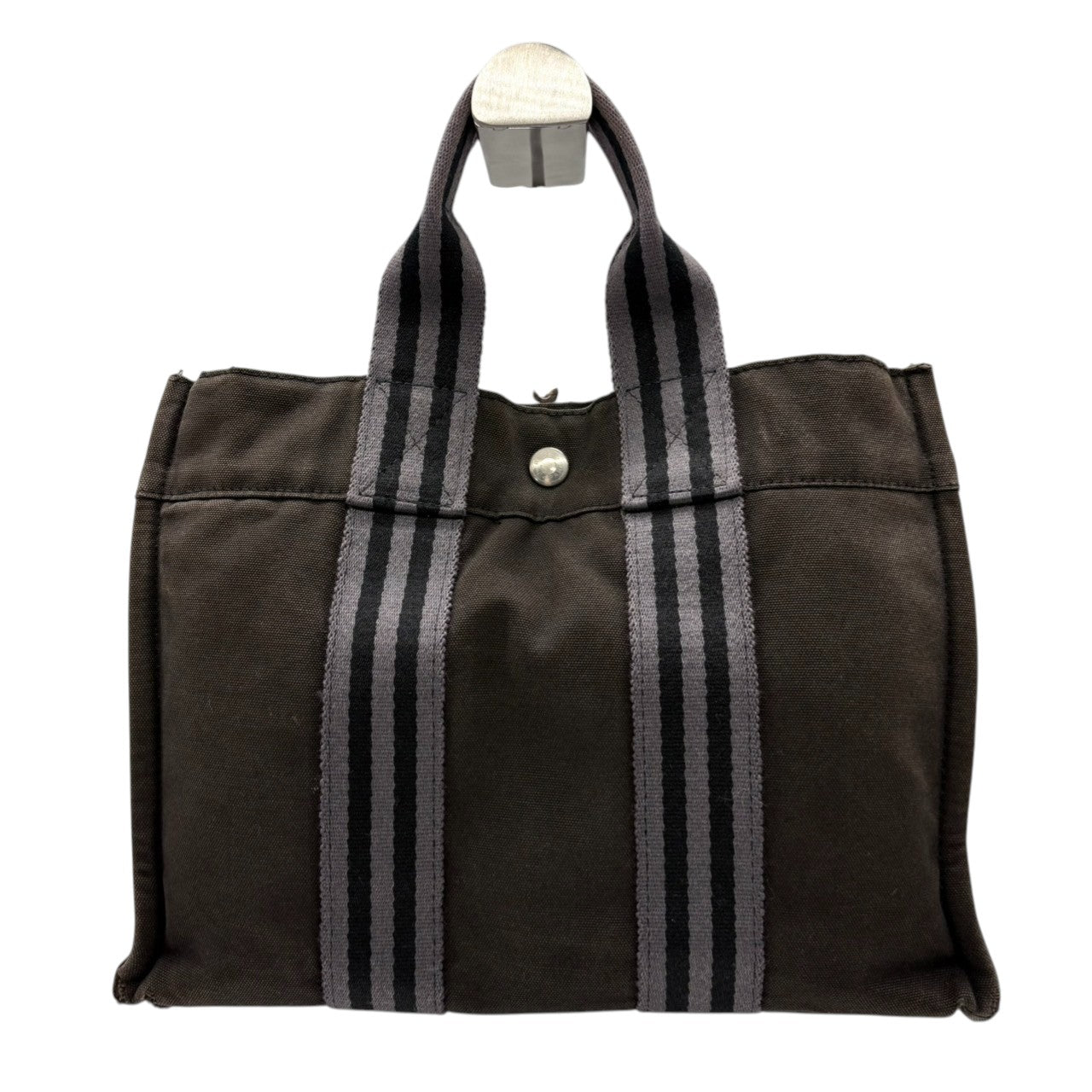 【良品】エルメス HERMES フールトゥPM トートバッグ キャンバス ダークブラウン 茶色 シルバー金具 廃盤 希少 ヴィンテージ ビンテージ カジュアル デイリーユース 自立可 手提げ ミニトート ユニセックス 鞄 カバン 通勤 通学 定番 P