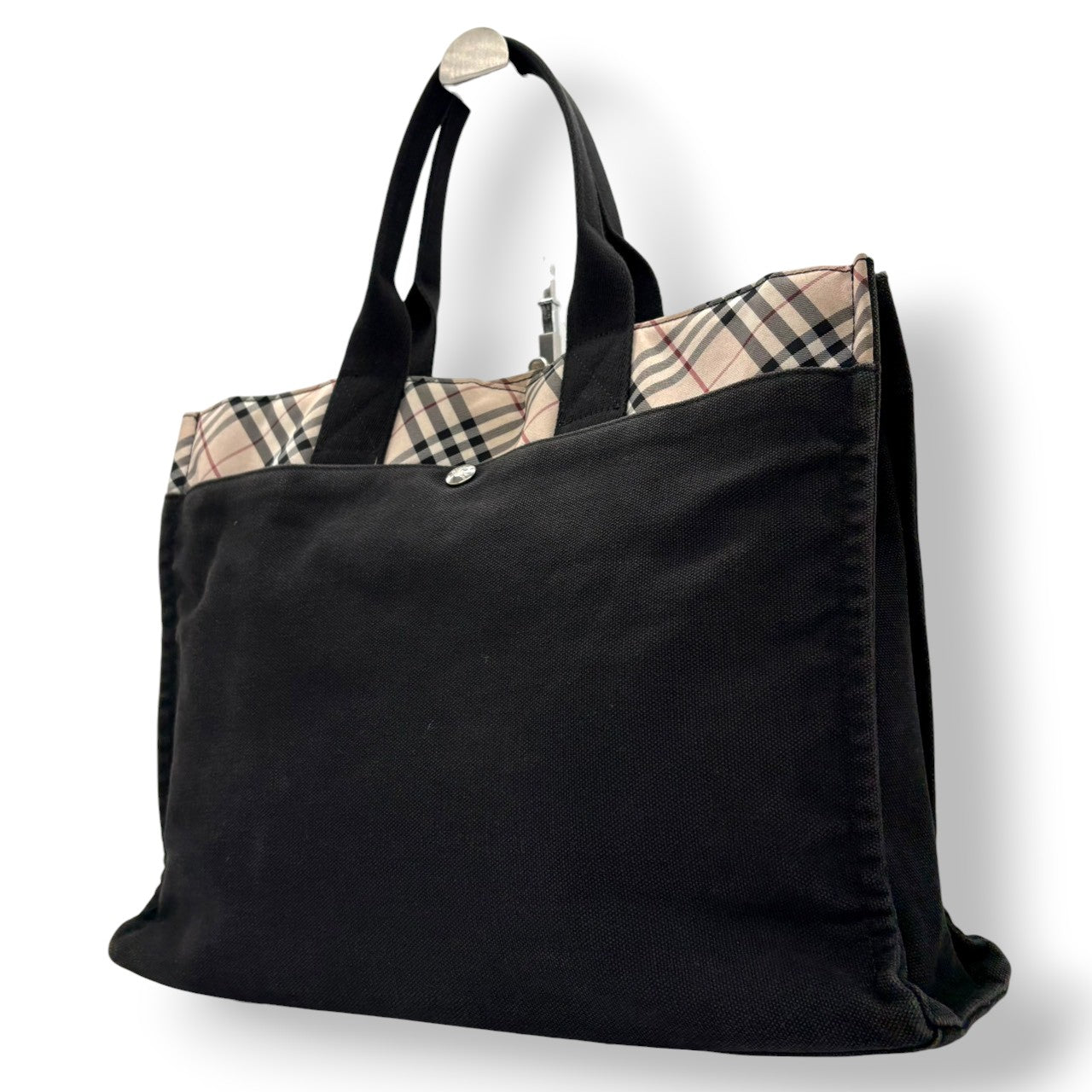 良品 バーバリー BURBERRY トートバッグ ノバチェック キャンバス A4サイズ収納可能 ワンショルダー 自立可 ブラック ベージュ 肩掛け 大容量 通勤 通学 ブルーレーベル ヴィンテージ ビンテージ クラシック エレガント カバン レディース s9