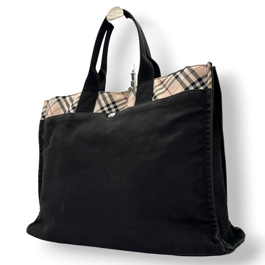 良品 バーバリー BURBERRY トートバッグ ノバチェック キャンバス A4サイズ収納可能 ワンショルダー 自立可 ブラック ベージュ 肩掛け 大容量 通勤 通学 ブルーレーベル ヴィンテージ ビンテージ クラシック エレガント カバン レディース s9