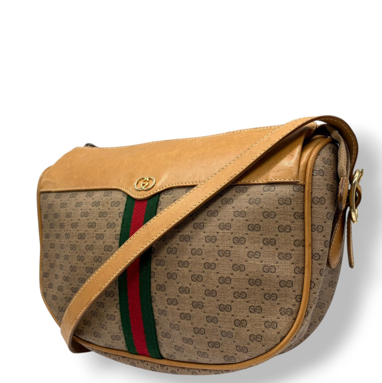 グッチ GUCCI オールドグッチ ショルダーバッグ クロスボディ 斜め掛け可 マイクロGG シェリーライン PVC レザー ブラウン 茶 ゴールド金具 ヴィンテージ ビンテージ クラシック エレガント 希少 レア カバン 鞄 レディース お出かけ Q