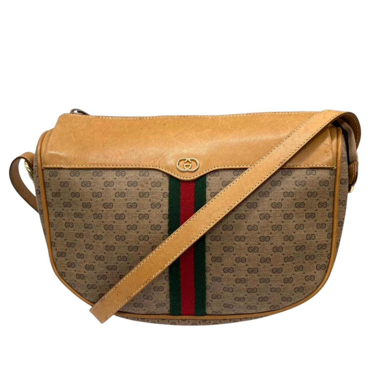 グッチ GUCCI オールドグッチ ショルダーバッグ クロスボディ 斜め掛け可 マイクロGG シェリーライン PVC レザー ブラウン 茶 ゴールド金具 ヴィンテージ ビンテージ クラシック エレガント 希少 レア カバン 鞄 レディース お出かけ Q