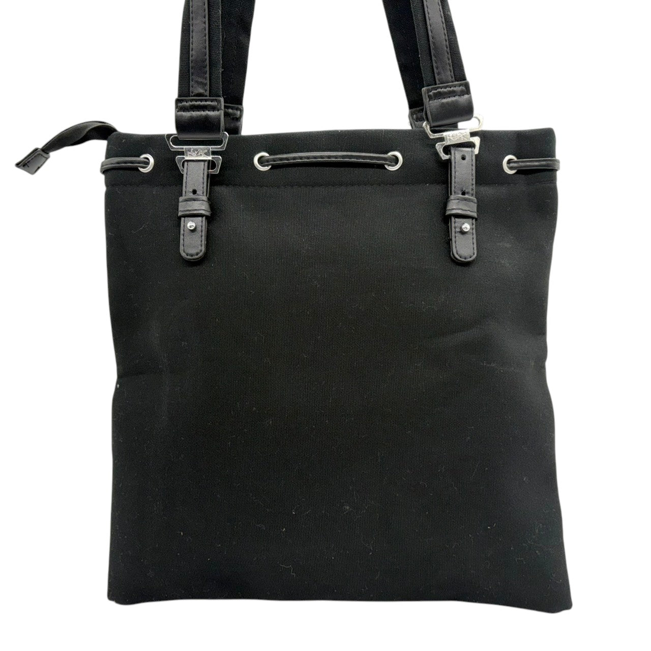 イヴサンローラン Yves Saint Laurent YSL トートバッグ ハンドバッグ 肩掛け ワンショルダー キャンバス レザー ブラック 黒 ゴールド金具 ビッグロゴ デカロゴ クラシック エレガント ヴィンテージ ビンテージ s22