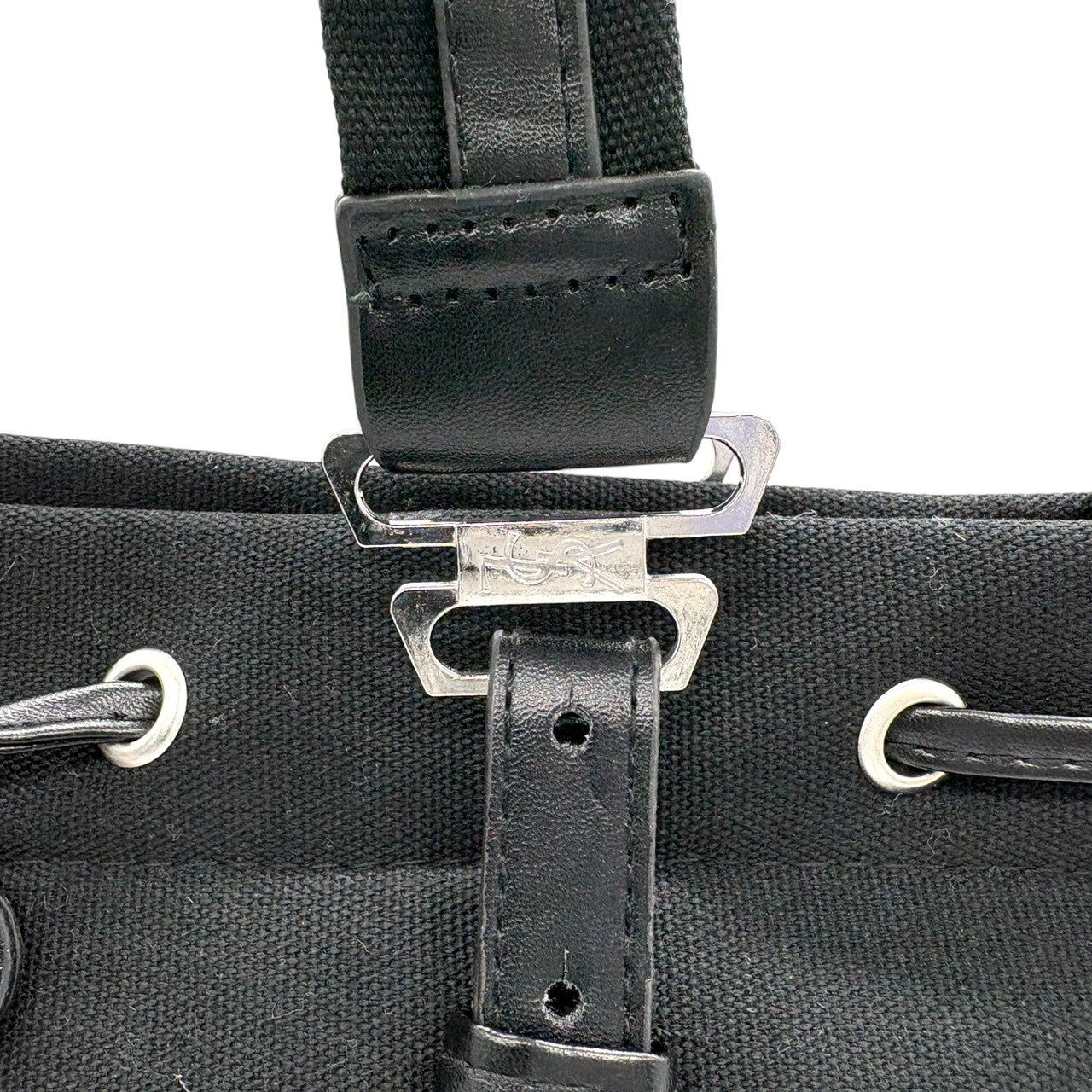 イヴサンローラン Yves Saint Laurent YSL トートバッグ ハンドバッグ 肩掛け ワンショルダー キャンバス レザー ブラック 黒 ゴールド金具 ビッグロゴ デカロゴ クラシック エレガント ヴィンテージ ビンテージ s22