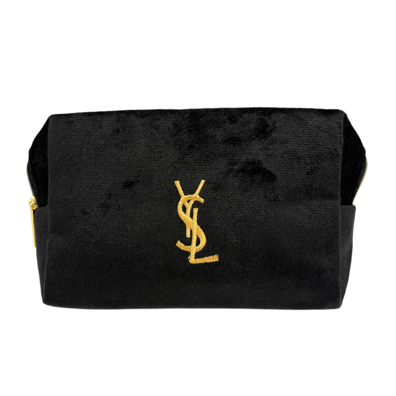 極美品 イヴサンローラン Yves Saint Laurent YSL ポーチ 化粧ポーチ コスメポーチ メイクポーチ 小物入れ ベロア ブラック 黒 ゴールド金具 ビッグロゴ 刺繍 クラシック エレガント ヴィンテージ ビンテージ 希少 レア w2