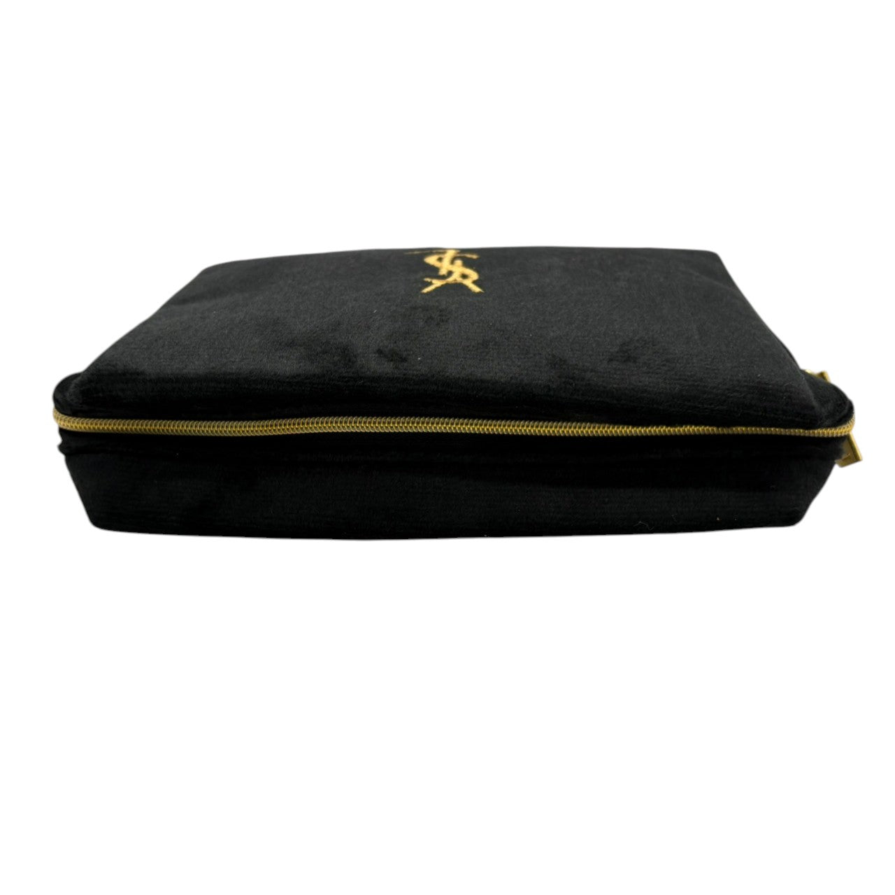 極美品 イヴサンローラン Yves Saint Laurent YSL ポーチ 化粧ポーチ コスメポーチ メイクポーチ 小物入れ ベロア ブラック 黒 ゴールド金具 ビッグロゴ 刺繍 クラシック エレガント ヴィンテージ ビンテージ 希少 レア w2