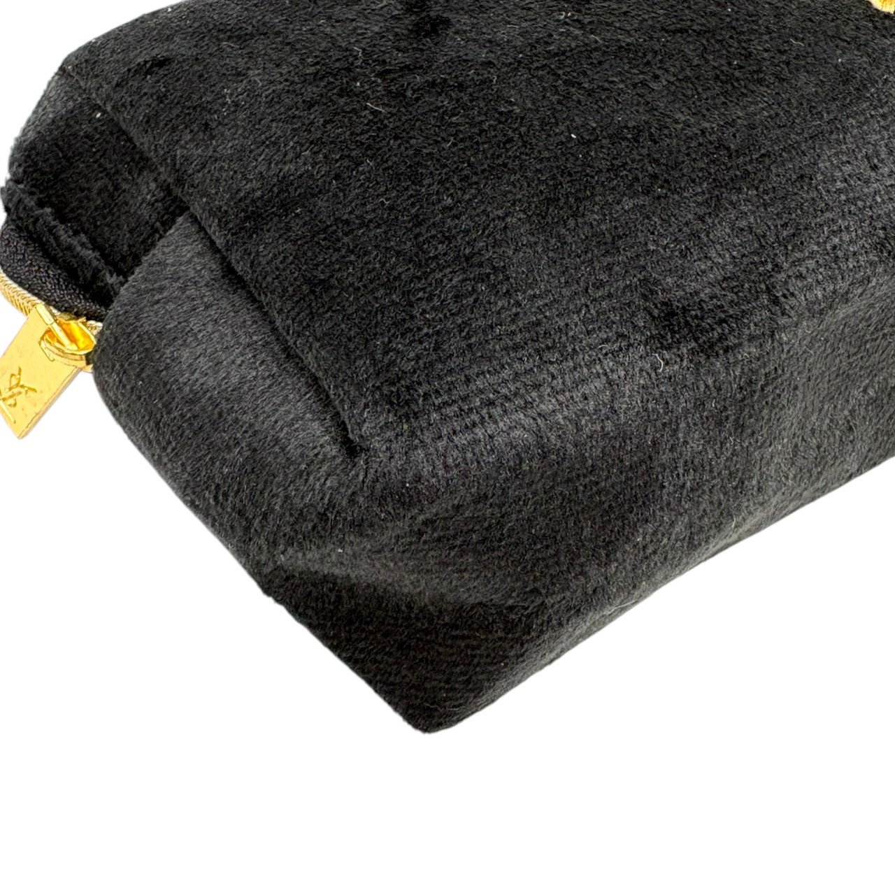 極美品 イヴサンローラン Yves Saint Laurent YSL ポーチ 化粧ポーチ コスメポーチ メイクポーチ 小物入れ ベロア ブラック 黒 ゴールド金具 ビッグロゴ 刺繍 クラシック エレガント ヴィンテージ ビンテージ 希少 レア w2