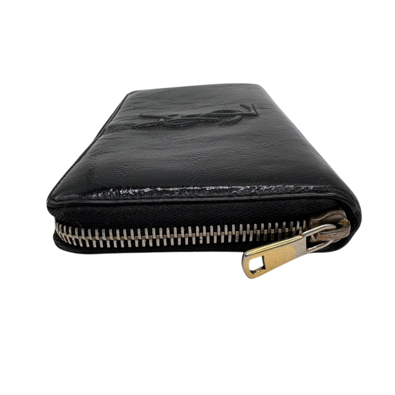 イヴサンローラン Yves Saint Laurent YSL 長財布 ラウンドジップ パテントレザー エナメル ブラック 黒 ゴールド金具 ビッグロゴ デカロゴ クラシック エレガント ヴィンテージ 希少 レア ウォレット レディース お出かけ w2