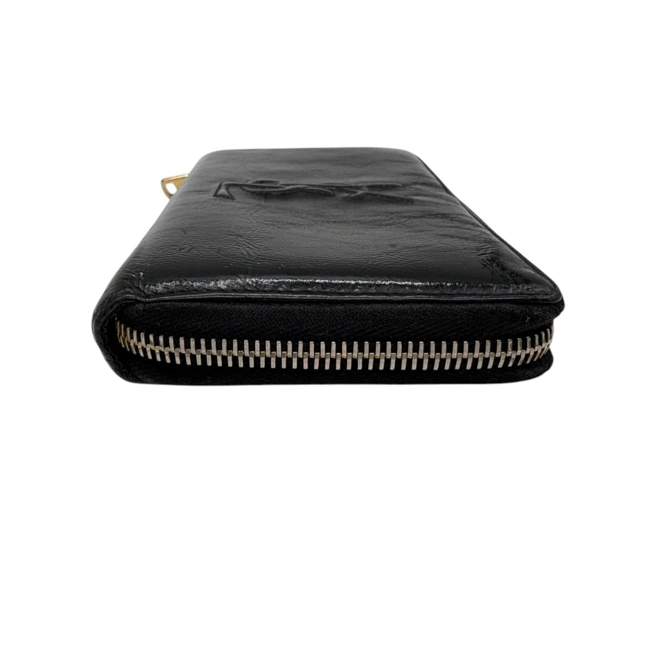 イヴサンローラン Yves Saint Laurent YSL 長財布 ラウンドジップ パテントレザー エナメル ブラック 黒 ゴールド金具 ビッグロゴ デカロゴ クラシック エレガント ヴィンテージ 希少 レア ウォレット レディース お出かけ w2