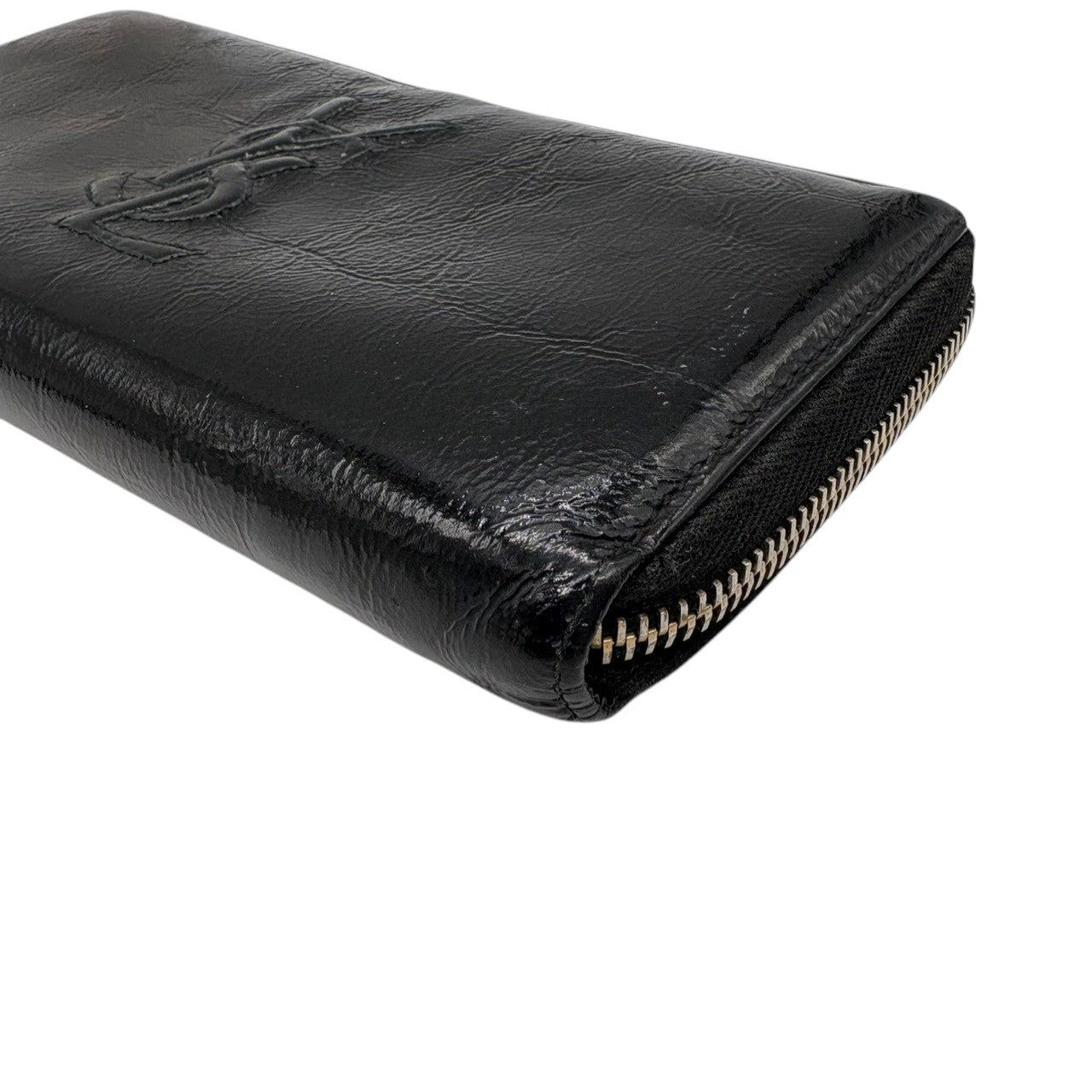 イヴサンローラン Yves Saint Laurent YSL 長財布 ラウンドジップ パテントレザー エナメル ブラック 黒 ゴールド金具 ビッグロゴ デカロゴ クラシック エレガント ヴィンテージ 希少 レア ウォレット レディース お出かけ w2