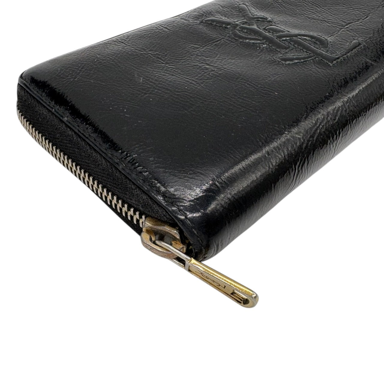 イヴサンローラン Yves Saint Laurent YSL 長財布 ラウンドジップ パテントレザー エナメル ブラック 黒 ゴールド金具 ビッグロゴ デカロゴ クラシック エレガント ヴィンテージ 希少 レア ウォレット レディース お出かけ w2