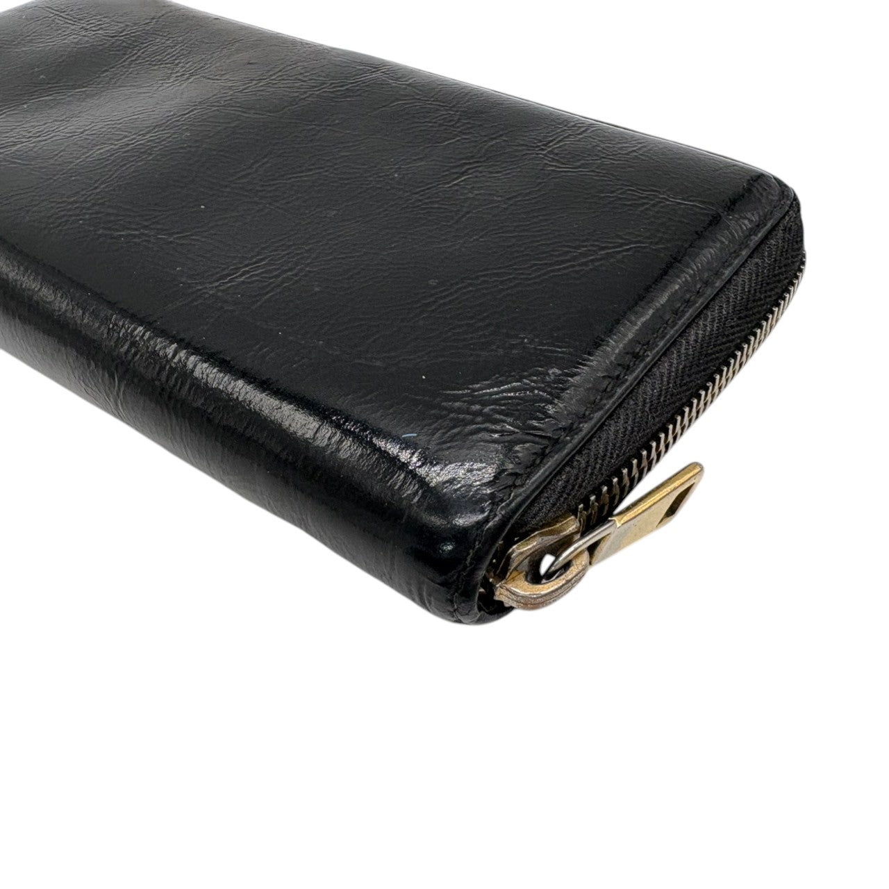 イヴサンローラン Yves Saint Laurent YSL 長財布 ラウンドジップ パテントレザー エナメル ブラック 黒 ゴールド金具 ビッグロゴ デカロゴ クラシック エレガント ヴィンテージ 希少 レア ウォレット レディース お出かけ w2