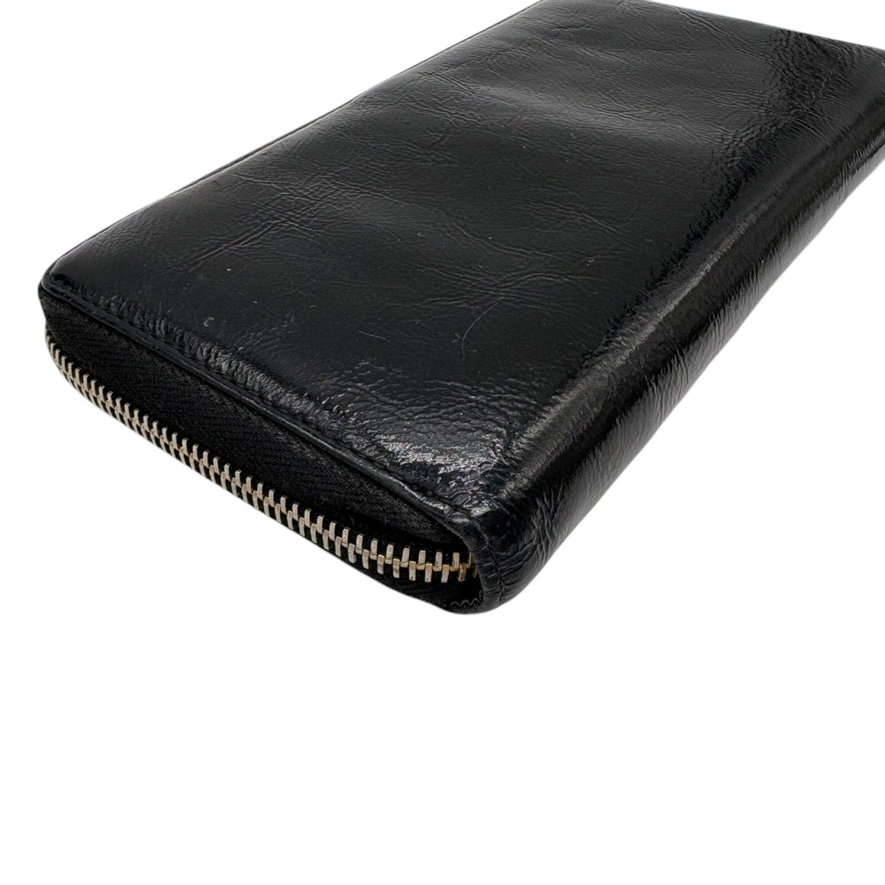 イヴサンローラン Yves Saint Laurent YSL 長財布 ラウンドジップ パテントレザー エナメル ブラック 黒 ゴールド金具 ビッグロゴ デカロゴ クラシック エレガント ヴィンテージ 希少 レア ウォレット レディース お出かけ w2