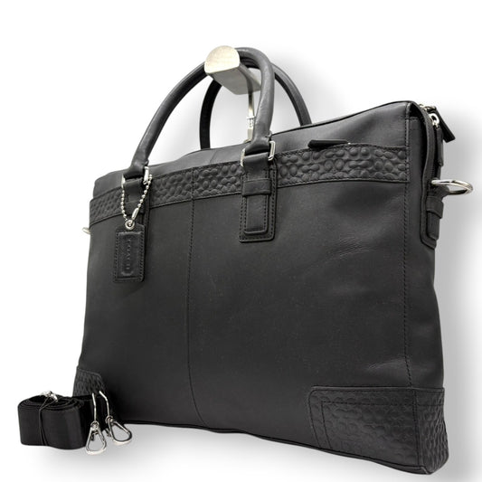 【良品】コーチ COACH ビジネスバッグ ブリーフケース 2WAY ブラック 黒 本革 レザー シグネチャー型押し A4収納可 PC収納可 肩掛け 斜め掛け可 自立可 通勤 通学 出張 大容量 メンズ レディース ユニセックス 鞄 カバン s72