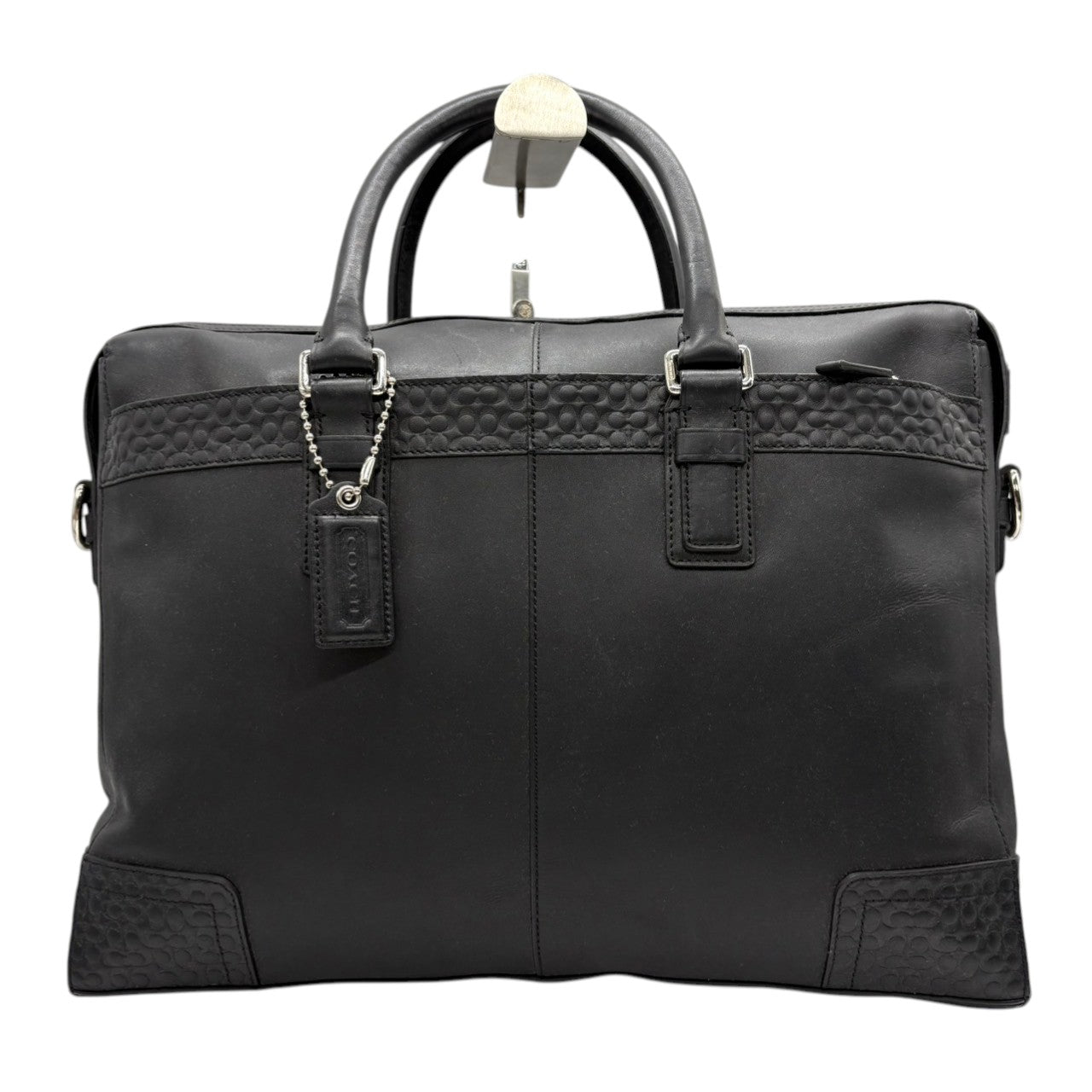 【良品】コーチ COACH ビジネスバッグ ブリーフケース 2WAY ブラック 黒 本革 レザー シグネチャー型押し A4収納可 PC収納可 肩掛け 斜め掛け可 自立可 通勤 通学 出張 大容量 メンズ レディース ユニセックス 鞄 カバン s72