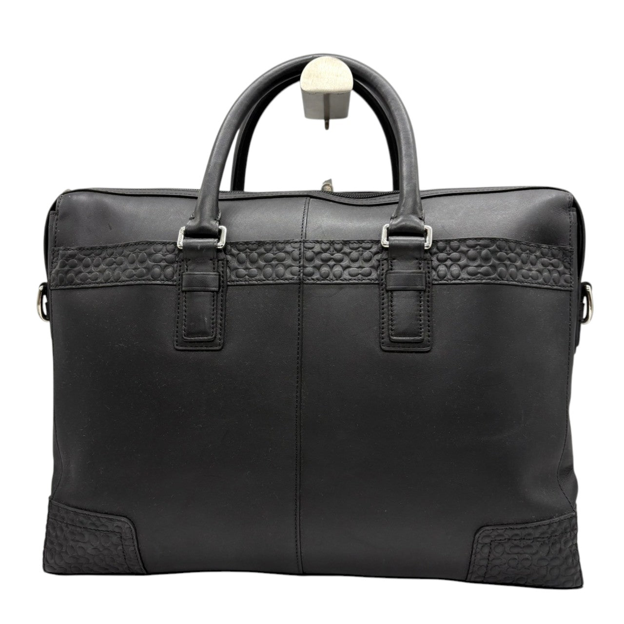 【良品】コーチ COACH ビジネスバッグ ブリーフケース 2WAY ブラック 黒 本革 レザー シグネチャー型押し A4収納可 PC収納可 肩掛け 斜め掛け可 自立可 通勤 通学 出張 大容量 メンズ レディース ユニセックス 鞄 カバン s72