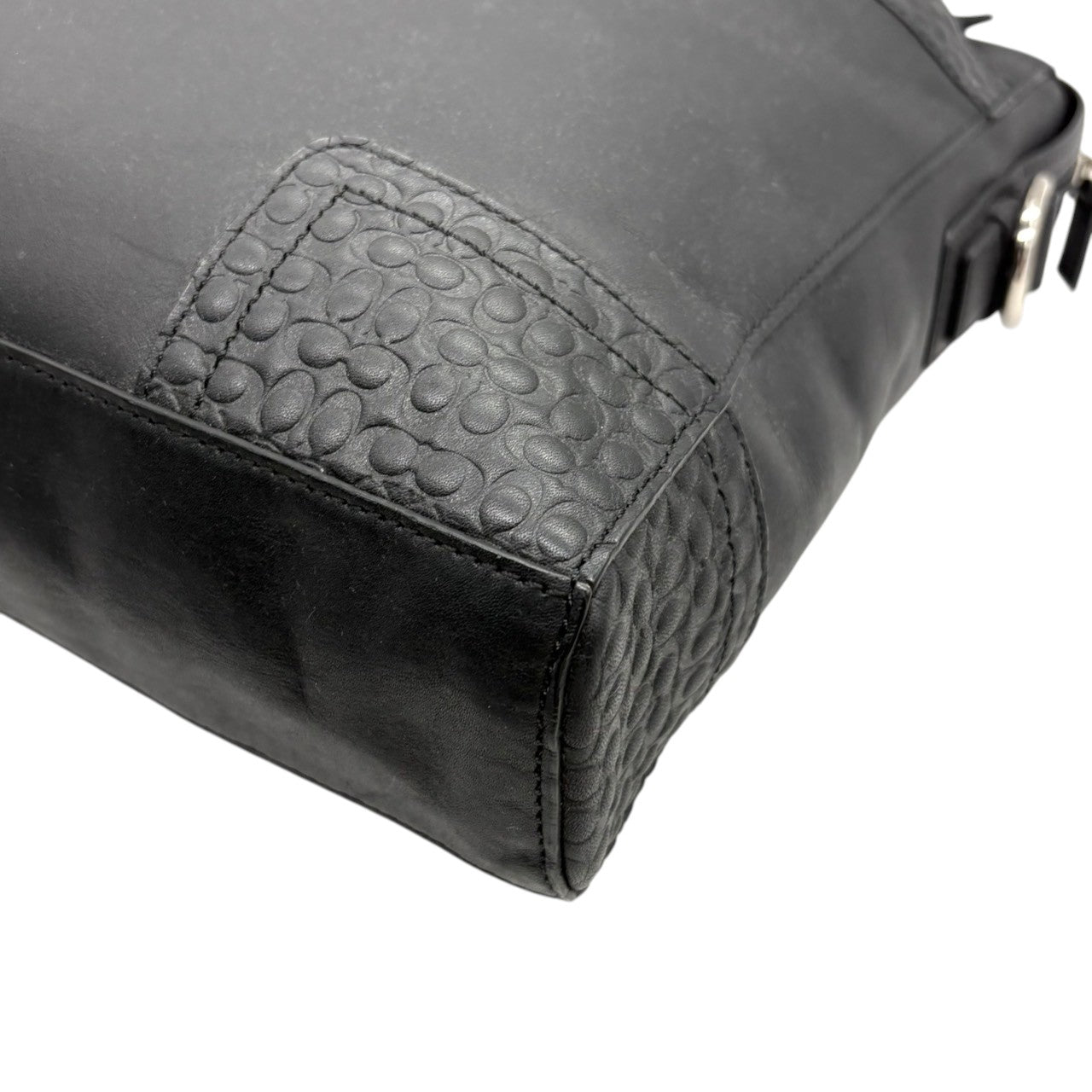 【良品】コーチ COACH ビジネスバッグ ブリーフケース 2WAY ブラック 黒 本革 レザー シグネチャー型押し A4収納可 PC収納可 肩掛け 斜め掛け可 自立可 通勤 通学 出張 大容量 メンズ レディース ユニセックス 鞄 カバン s72