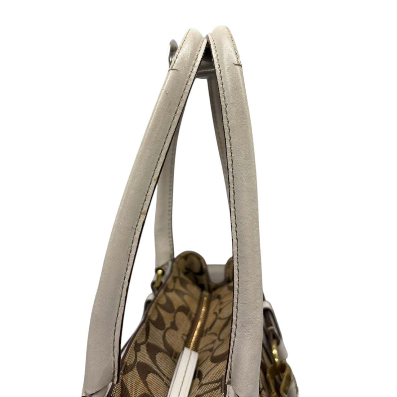コーチ COACH ハンドバッグ トートバッグ シグネチャー キャンバス レザー 本革 ベージュ ホワイト 白 ゴールド金具 ワンショルダー 自立可 タッセル クラシック エレガント ヴィンテージ ビンテージ 鞄 カバン レディース 10508 s23