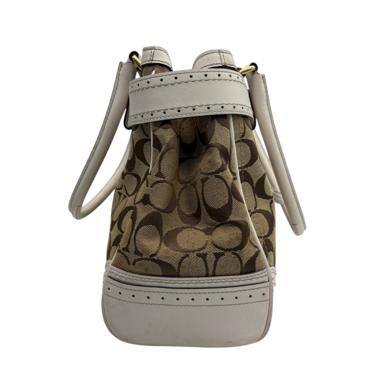 コーチ COACH ハンドバッグ トートバッグ シグネチャー キャンバス レザー 本革 ベージュ ホワイト 白 ゴールド金具 ワンショルダー 自立可 タッセル クラシック エレガント ヴィンテージ ビンテージ 鞄 カバン レディース 10508 s23