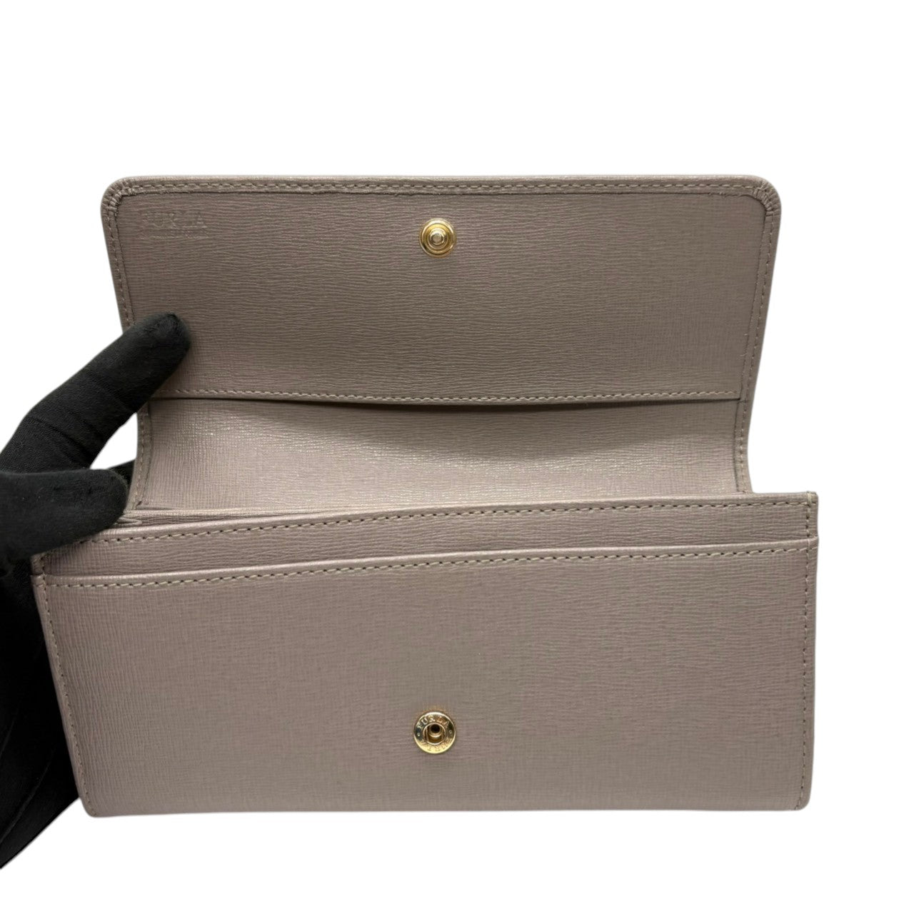 【極美品】フルラ FURLA 長財布 二つ折り フラップ サフィアーノ レザー グレー ゴールド金具 レディース メンズ ユニセックス ウォレット 財布 札入れ カードケース 大容量 シンプル エレガント クラシック 高級 華やか 状態良好 人気 w3