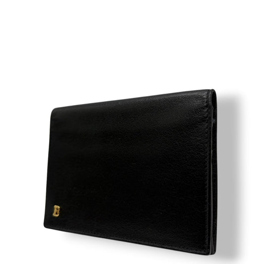 【美品】バリー BALLY カードケース 名刺入れ 定期入れ パスケース レザー 本革 ブラック 黒 ゴールド金具 二つ折り スリム 薄型 コンパクト レディース メンズ ユニセックス ビジネス 通勤 通学 シンプル エレガント クラシック 高級 w3