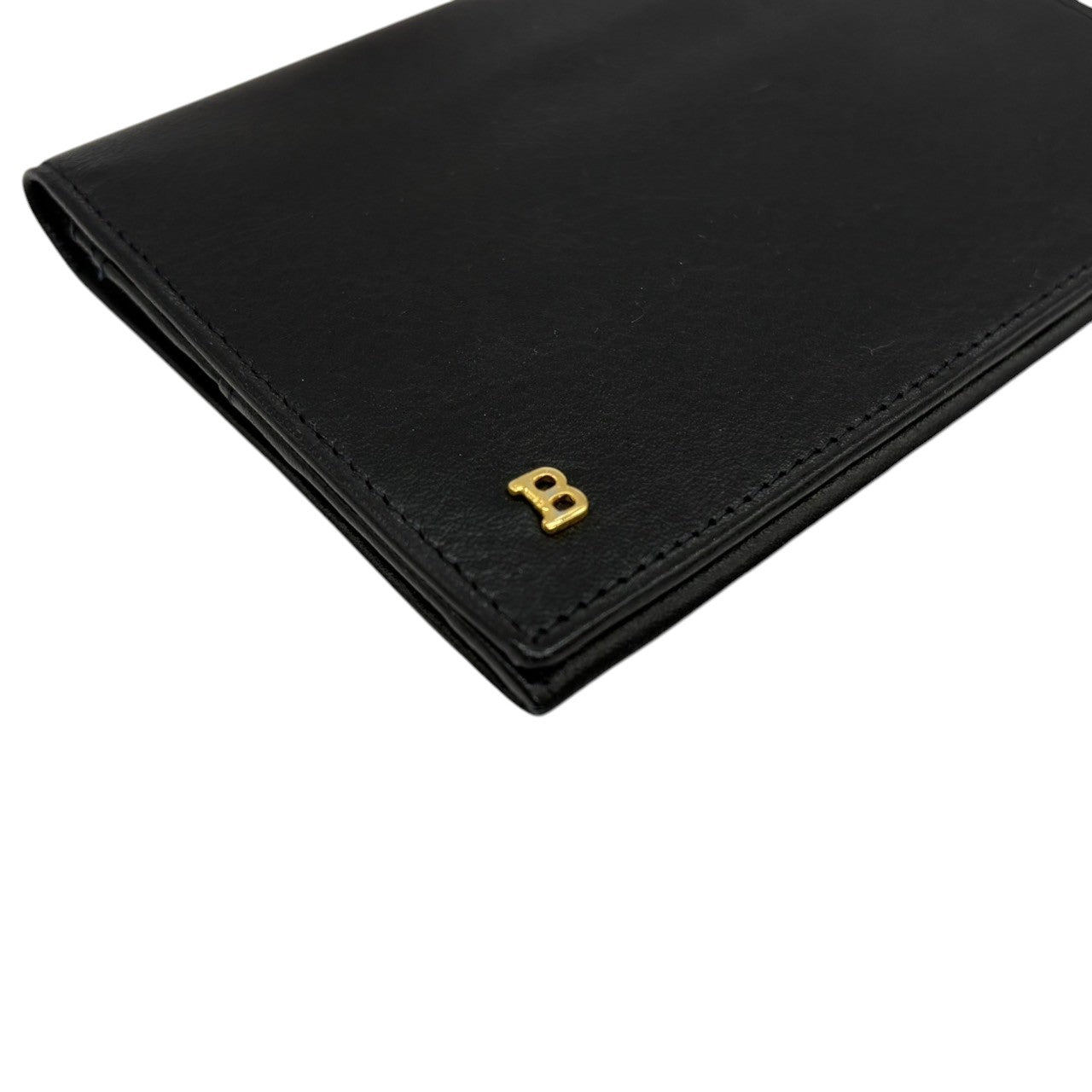 【美品】バリー BALLY カードケース 名刺入れ 定期入れ パスケース レザー 本革 ブラック 黒 ゴールド金具 二つ折り スリム 薄型 コンパクト レディース メンズ ユニセックス ビジネス 通勤 通学 シンプル エレガント クラシック 高級 w3