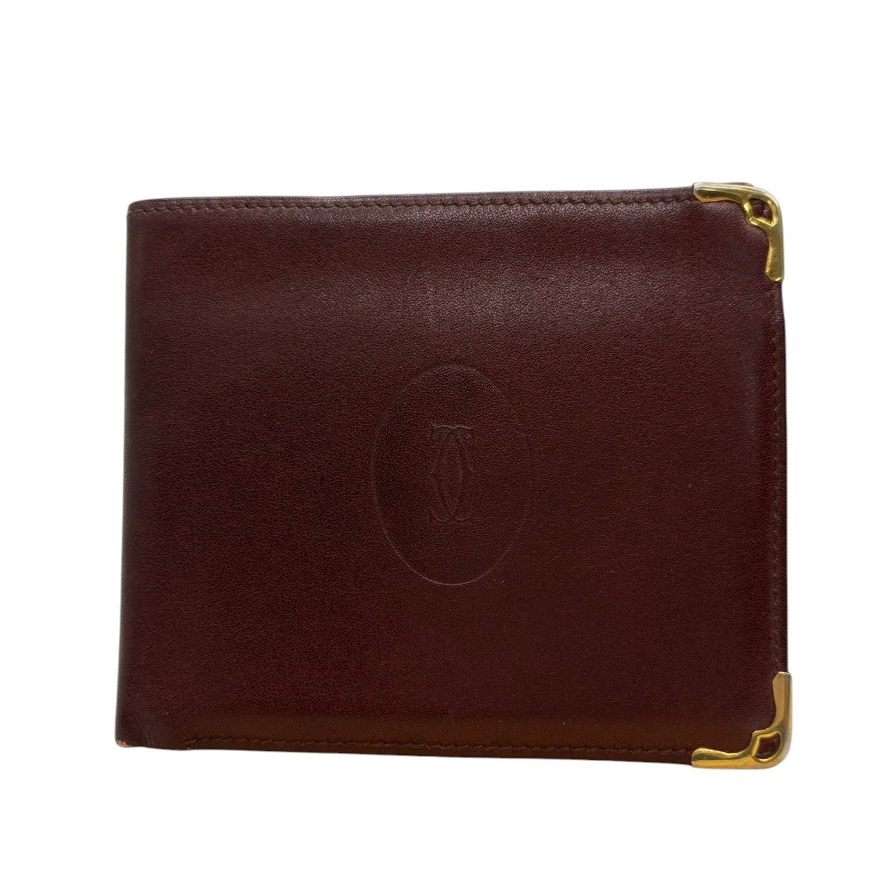 極美品 カルティエ Cartier 財布 二つ折り 札入れ マストライン レザー 本革 ボルドー ワインレッド ゴールド金具 2Cロゴ ヴィンテージ ビンテージ クラシック エレガント スリム コンパクト ウォレット 箱付 状態良好 希少 レア 普段使い w3