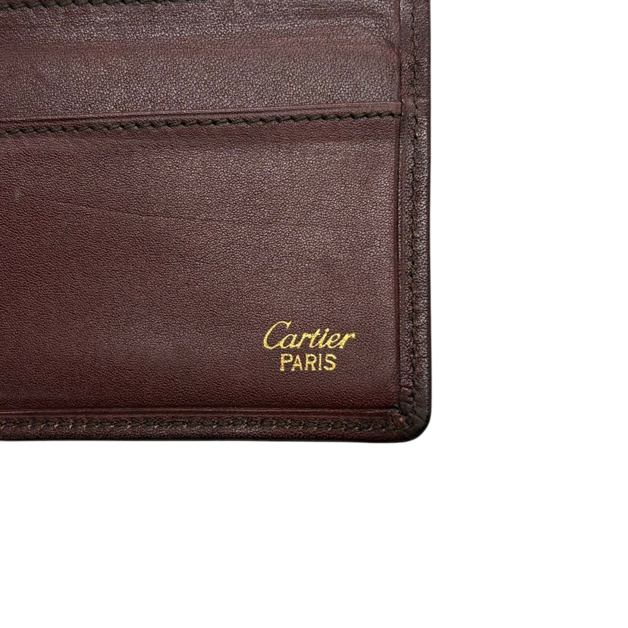 極美品 カルティエ Cartier 財布 二つ折り 札入れ マストライン レザー 本革 ボルドー ワインレッド ゴールド金具 2Cロゴ ヴィンテージ ビンテージ クラシック エレガント スリム コンパクト ウォレット 箱付 状態良好 希少 レア 普段使い w3