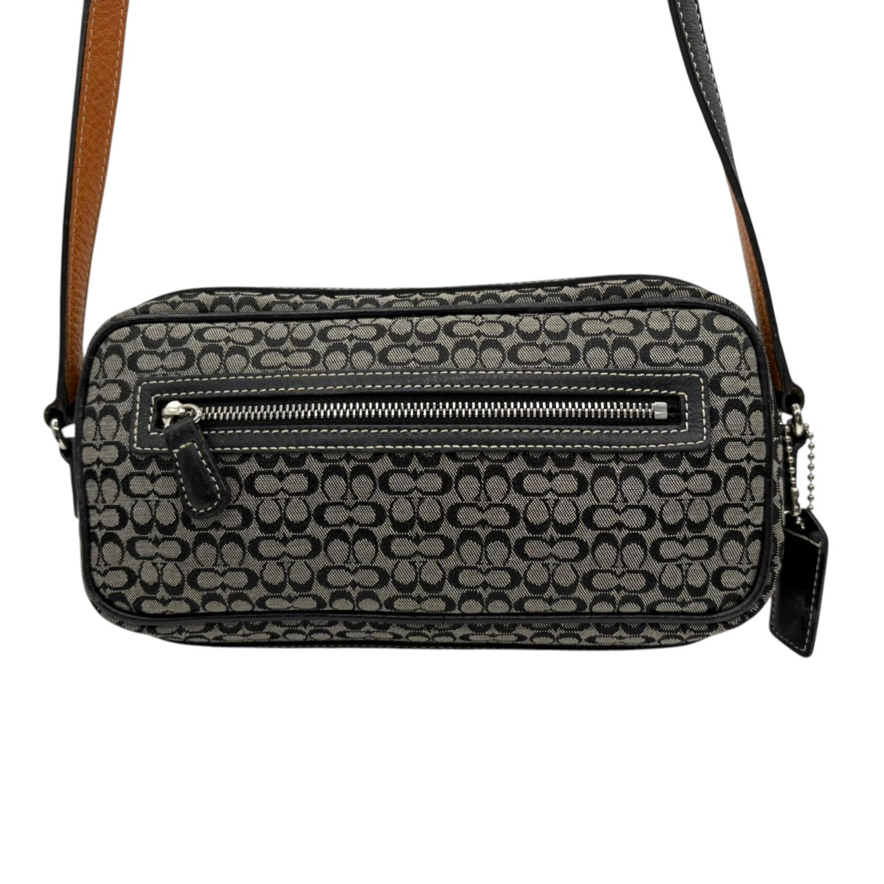 【良品】コーチ COACH ショルダーバッグ サコッシュ クロスボディ 斜め掛け可 ミニシグネチャー キャンバス レザー 本革 ブラック 黒 グレー シルバー金具 ミニバッグ ポシェット エレガント 鞄 カバン レディース 上品 高級 6341 s20