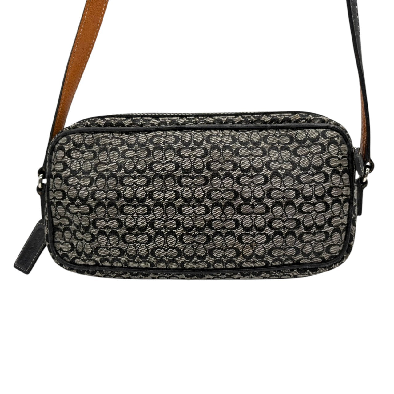 【良品】コーチ COACH ショルダーバッグ サコッシュ クロスボディ 斜め掛け可 ミニシグネチャー キャンバス レザー 本革 ブラック 黒 グレー シルバー金具 ミニバッグ ポシェット エレガント 鞄 カバン レディース 上品 高級 6341 s20