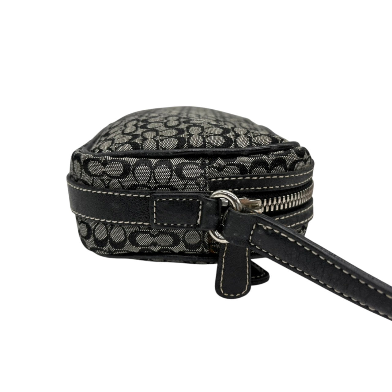 【良品】コーチ COACH ショルダーバッグ サコッシュ クロスボディ 斜め掛け可 ミニシグネチャー キャンバス レザー 本革 ブラック 黒 グレー シルバー金具 ミニバッグ ポシェット エレガント 鞄 カバン レディース 上品 高級 6341 s20