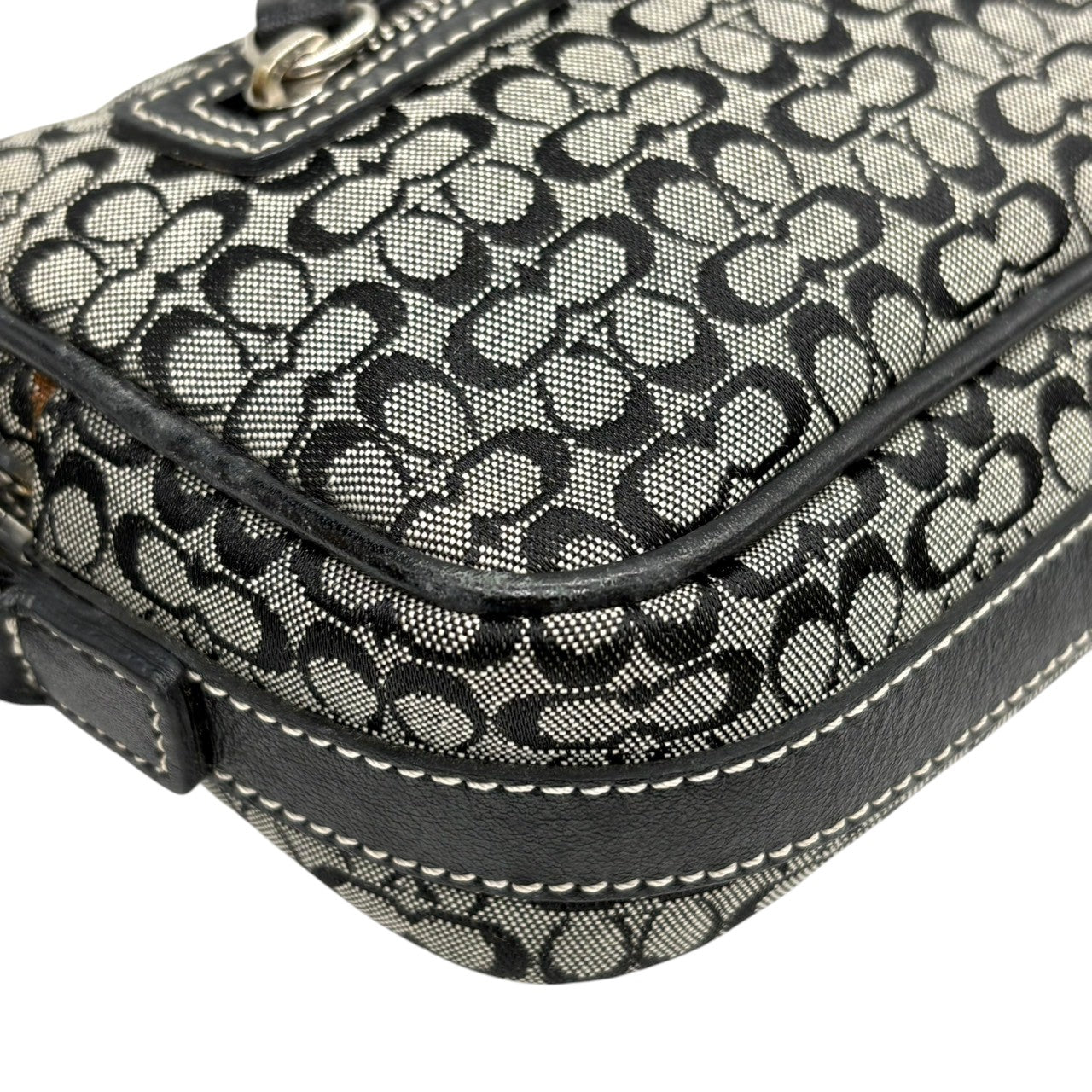 【良品】コーチ COACH ショルダーバッグ サコッシュ クロスボディ 斜め掛け可 ミニシグネチャー キャンバス レザー 本革 ブラック 黒 グレー シルバー金具 ミニバッグ ポシェット エレガント 鞄 カバン レディース 上品 高級 6341 s20