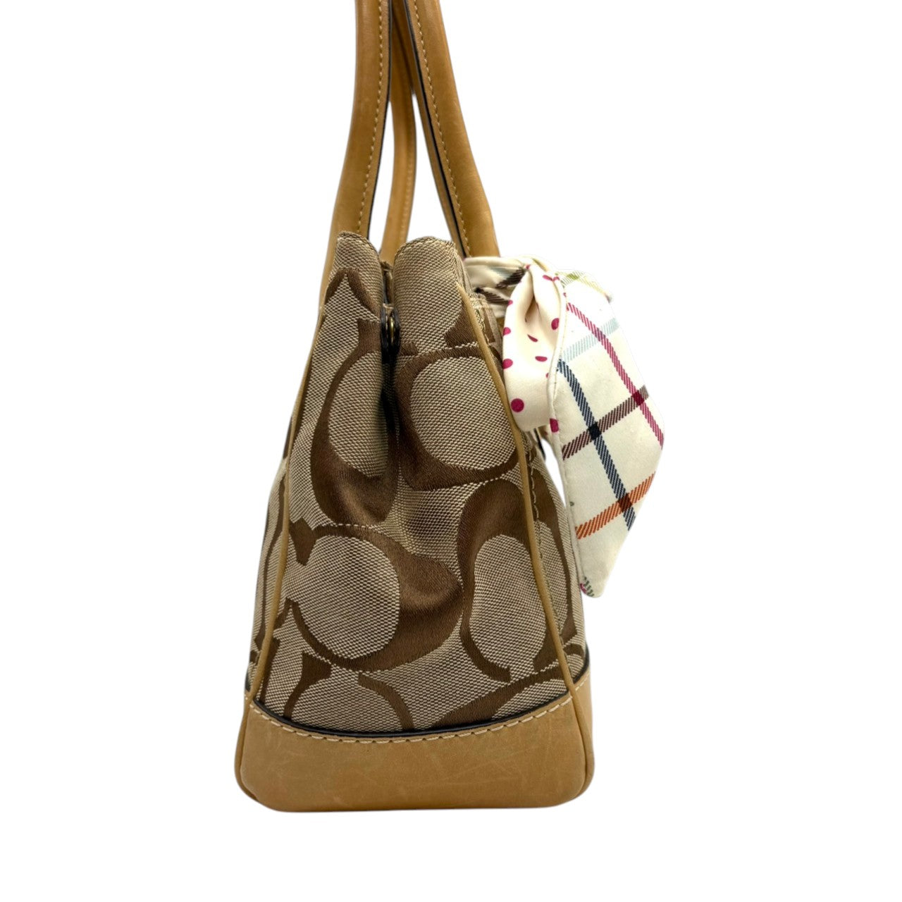 コーチ COACH ハンドバッグ トートバッグ シグネチャー キャンバス レザー 本革 ブラウン 茶色 ベージュ ゴールド金具 ワンショルダー 肩掛け 自立可 ターンロック スカーフチャーム 鞄 カバン レディース お出かけ 普段使い F12463 s20