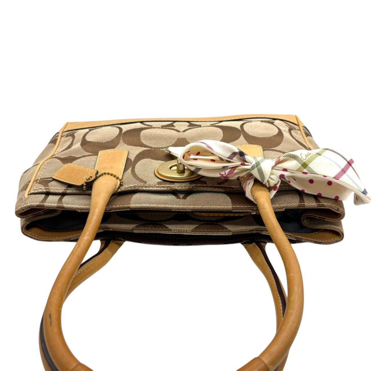 コーチ COACH ハンドバッグ トートバッグ シグネチャー キャンバス レザー 本革 ブラウン 茶色 ベージュ ゴールド金具 ワンショルダー 肩掛け 自立可 ターンロック スカーフチャーム 鞄 カバン レディース お出かけ 普段使い F12463 s20